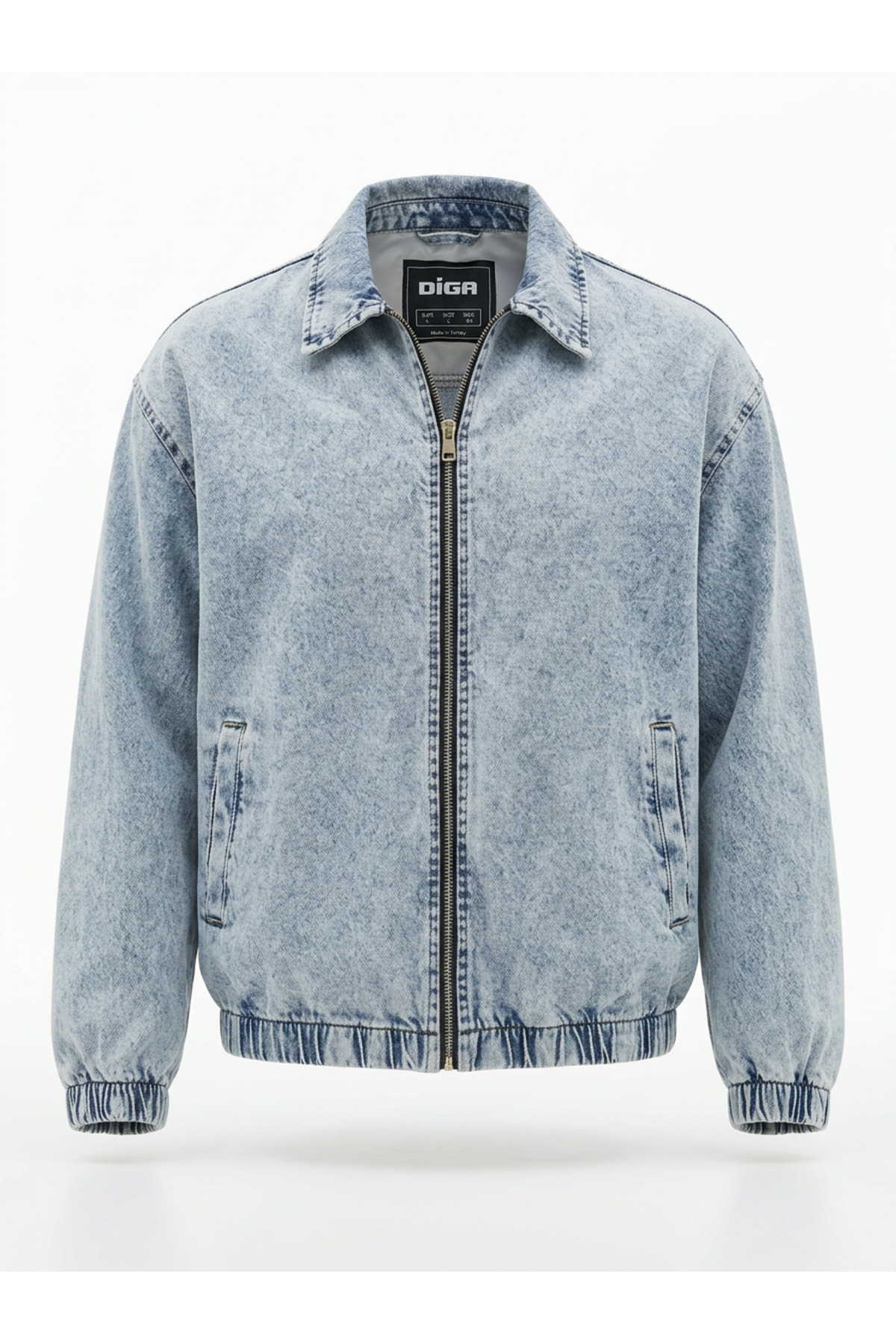 maroni Erkek Oversize Bomber Ceket Fermuarlı Basic Günlük Şık Kot Ceket görsel 2