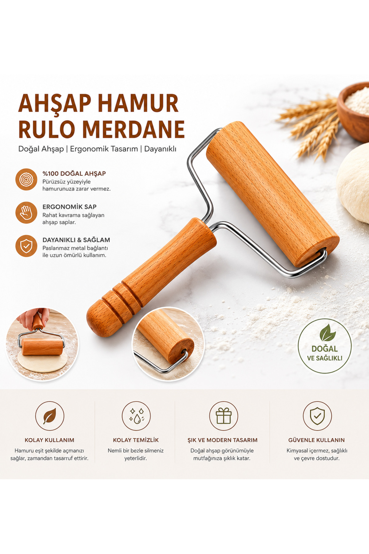 Pinterest Style Dough Shaper Rolling Pin Dough Kitchen Rolling Pin 1 Piece