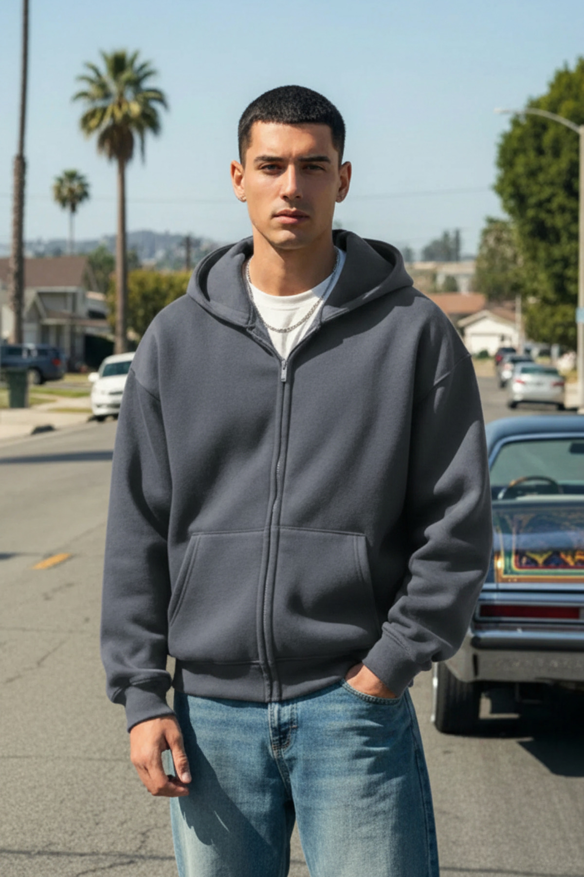 Runades 3 Iplık Erkek Fermuarlı Kapşonlu Sweatshirt Hırka