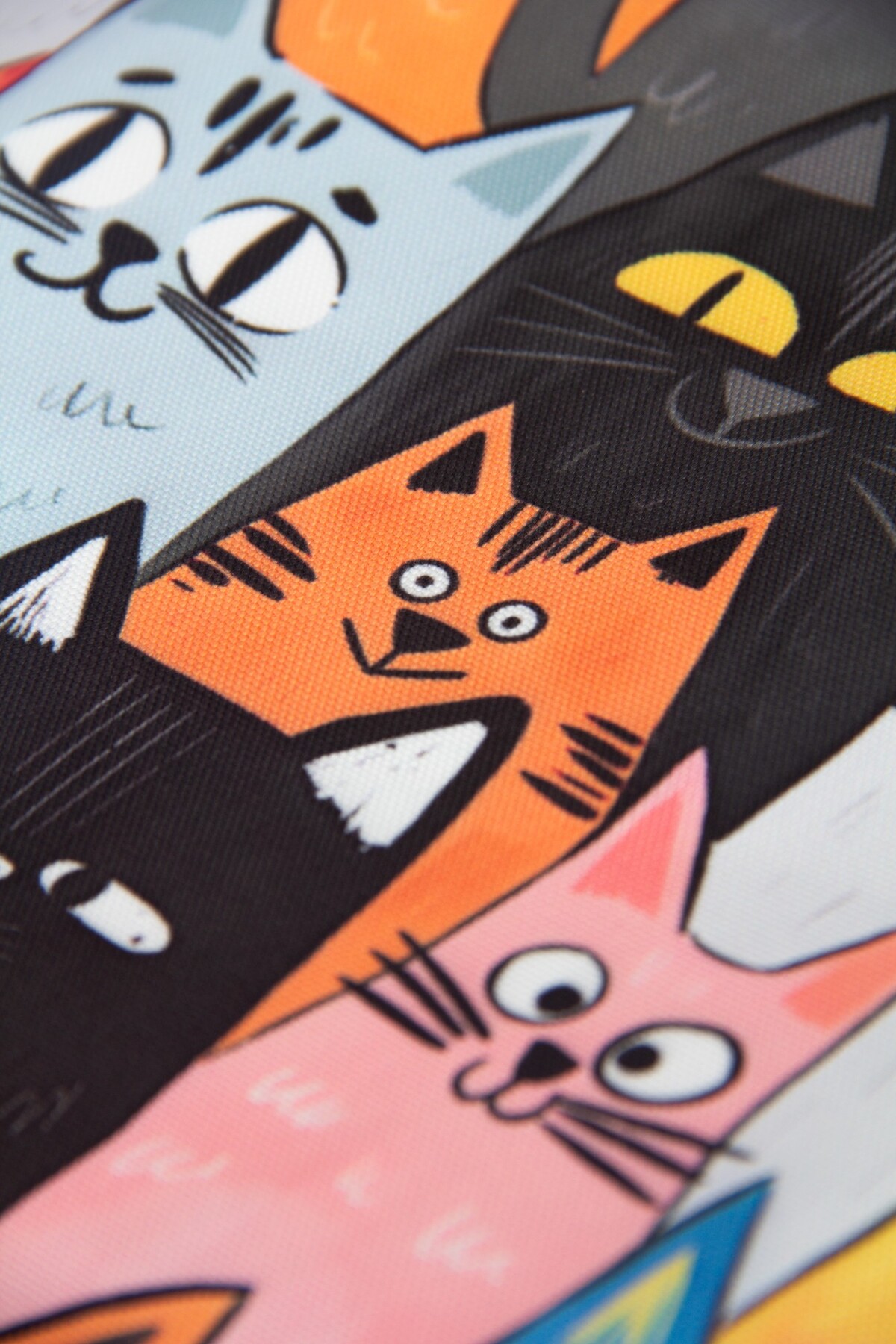 BYBAG Renkli Kedi Desenli Omuz Çantası Kadın Tote Bag Oxford Kumaş Fermuarlı İç Cepli Çift Taraflı Baskılı görsel 6