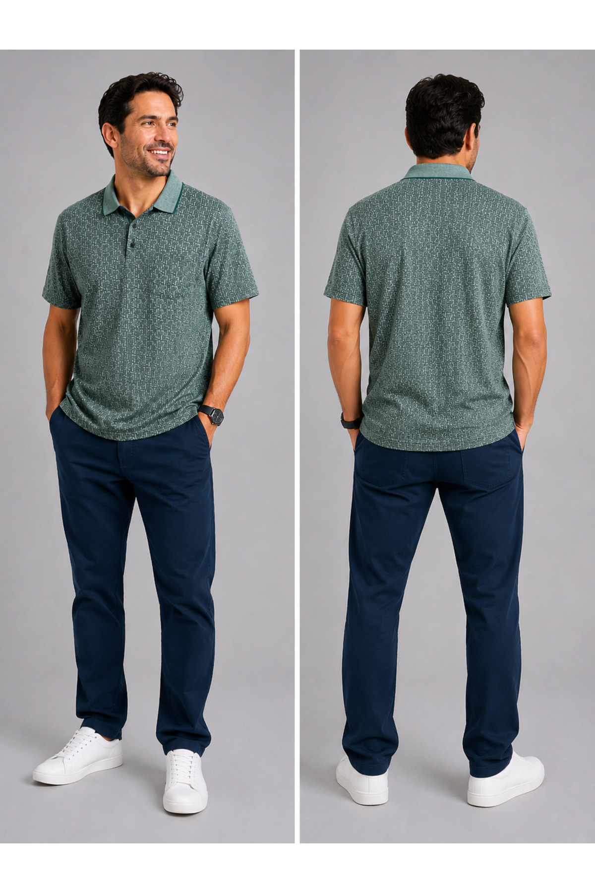 KMKkombin Baba Klasik Kesim Cepli Büyük Beden Polo Yaka Rahat Kesim Düğmeli Erkek Tişört görsel 3
