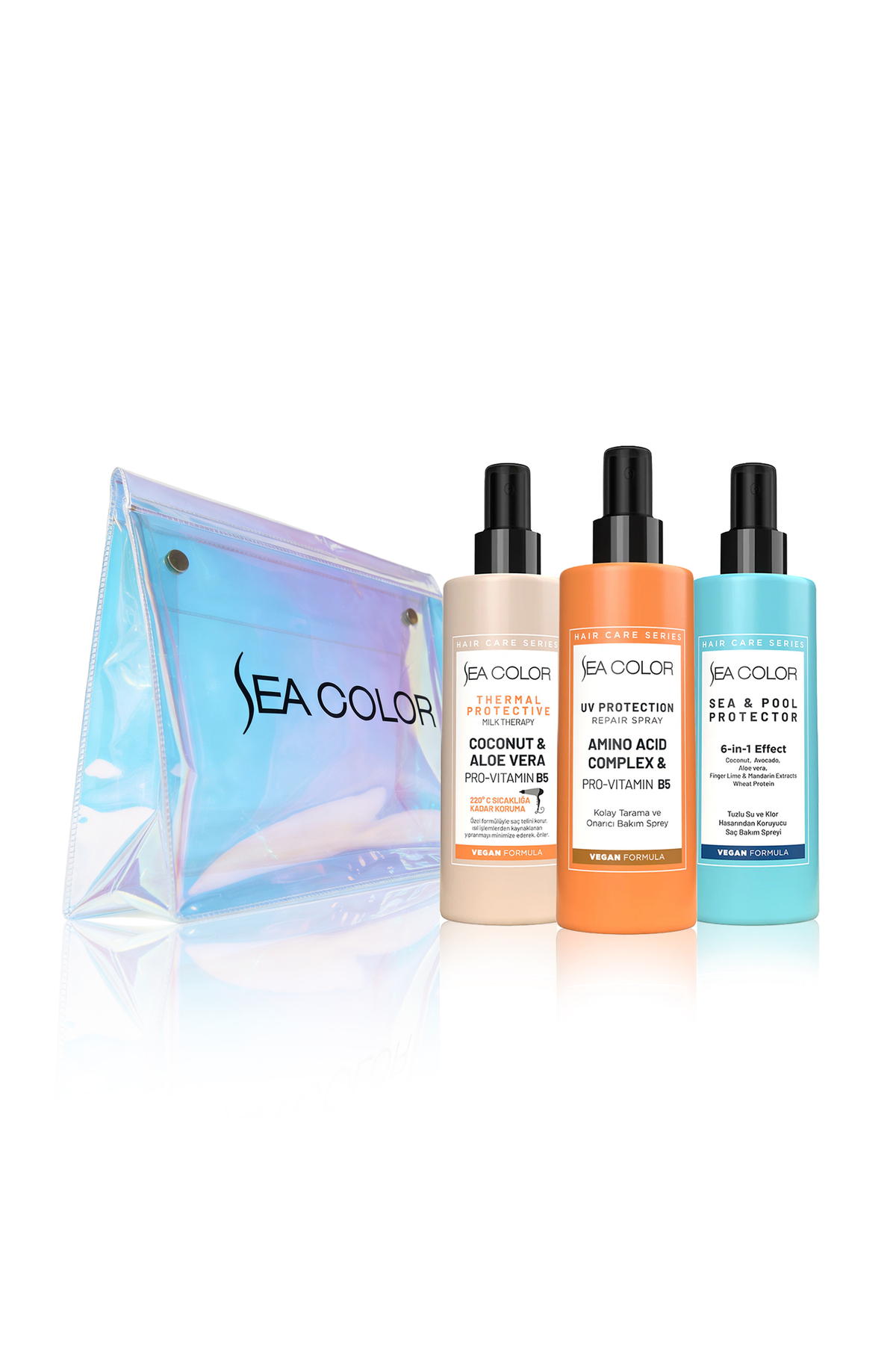Sea Color 3'lü Saç Bakım Spreyi Seti Milk Therapy-UV Koyuyucu Saç Bakım Kremi-Sea Pool Sprey, Makyaj Çantası Hediye! — seacolor3lümakyajçantası3