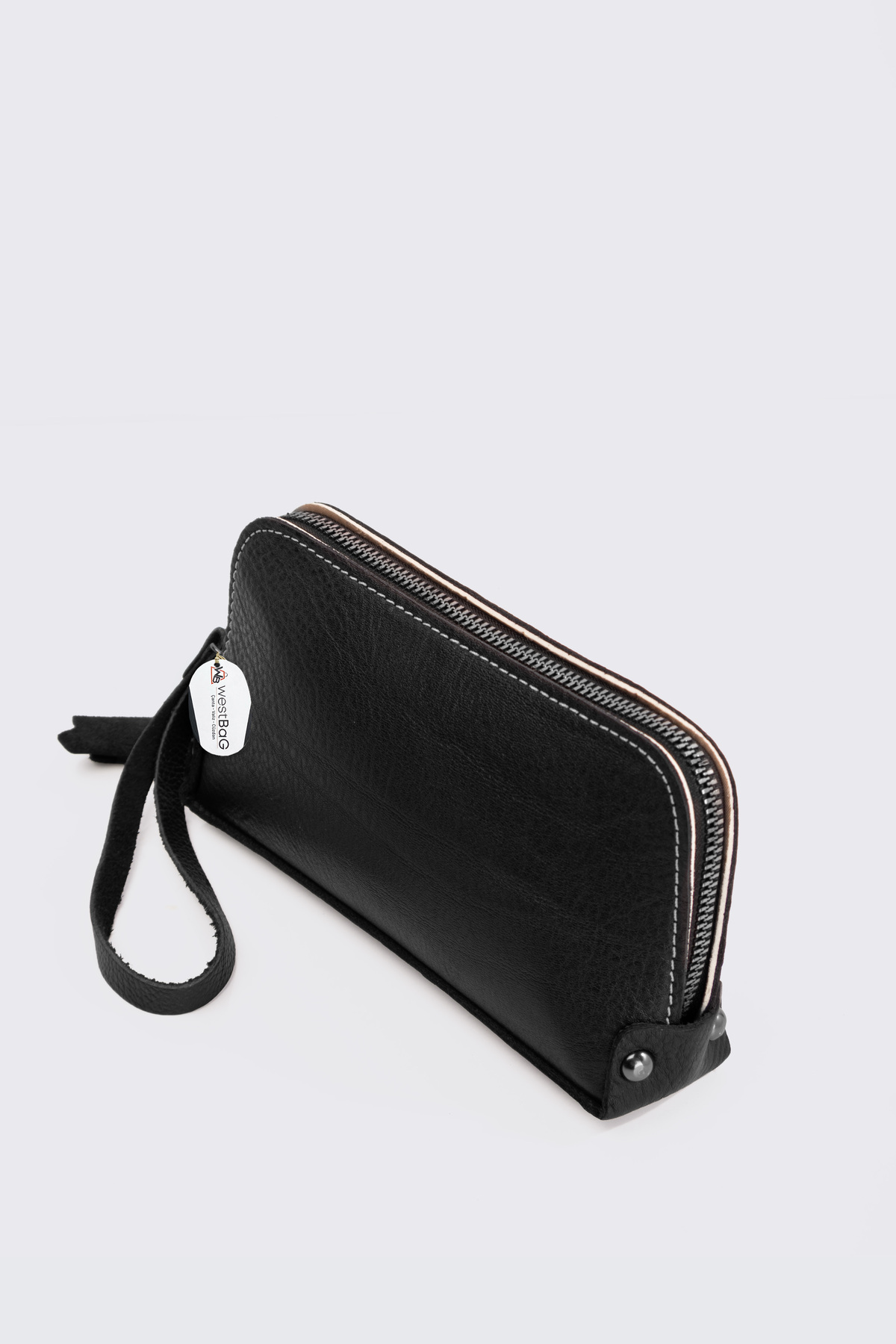westbag Unisex Siyah Hakiki Dana Derisi Bileklikli El Tutmalı Clutch Çanta görsel 8