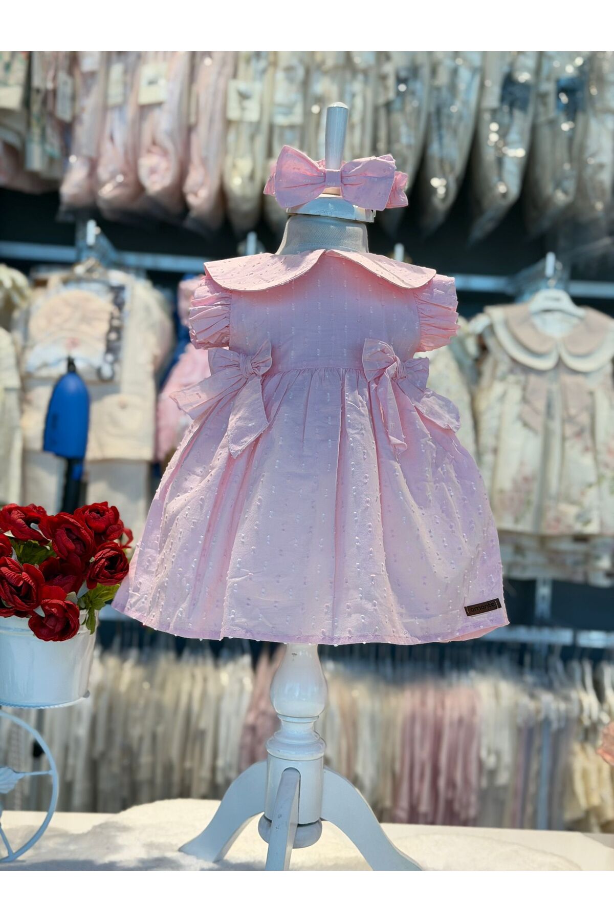 amante kıds Girl's Nopelli Sleeveless Dress and Headband - 100% Cotton - Pink