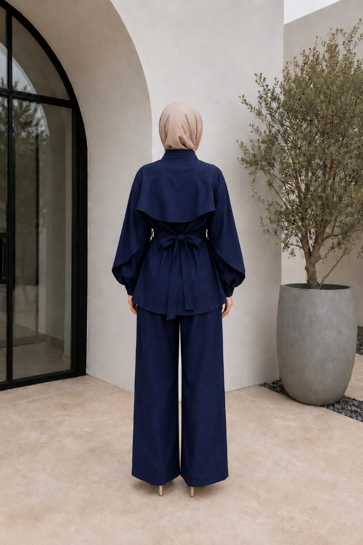unika boutique Düğme Detaylı Kuşaklı Tunik Pantolon Tesettür Ikili Takım görsel 5