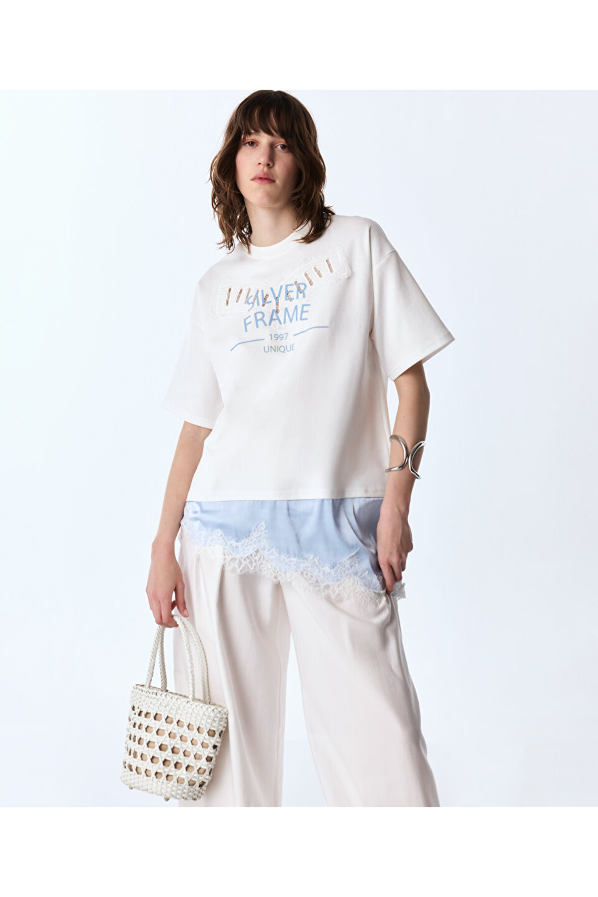 Twist Dantel Mix Slogan T-Shirt