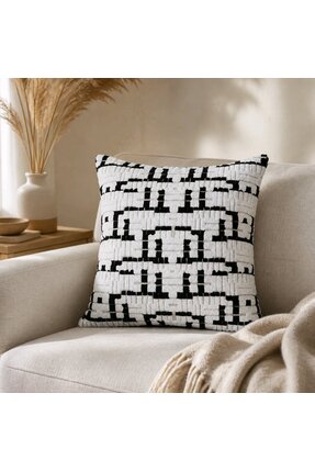 NisanurTerzi Modern Geometrik Desenli Dekoratif Kırlent Kılıfı Siyah Beyaz