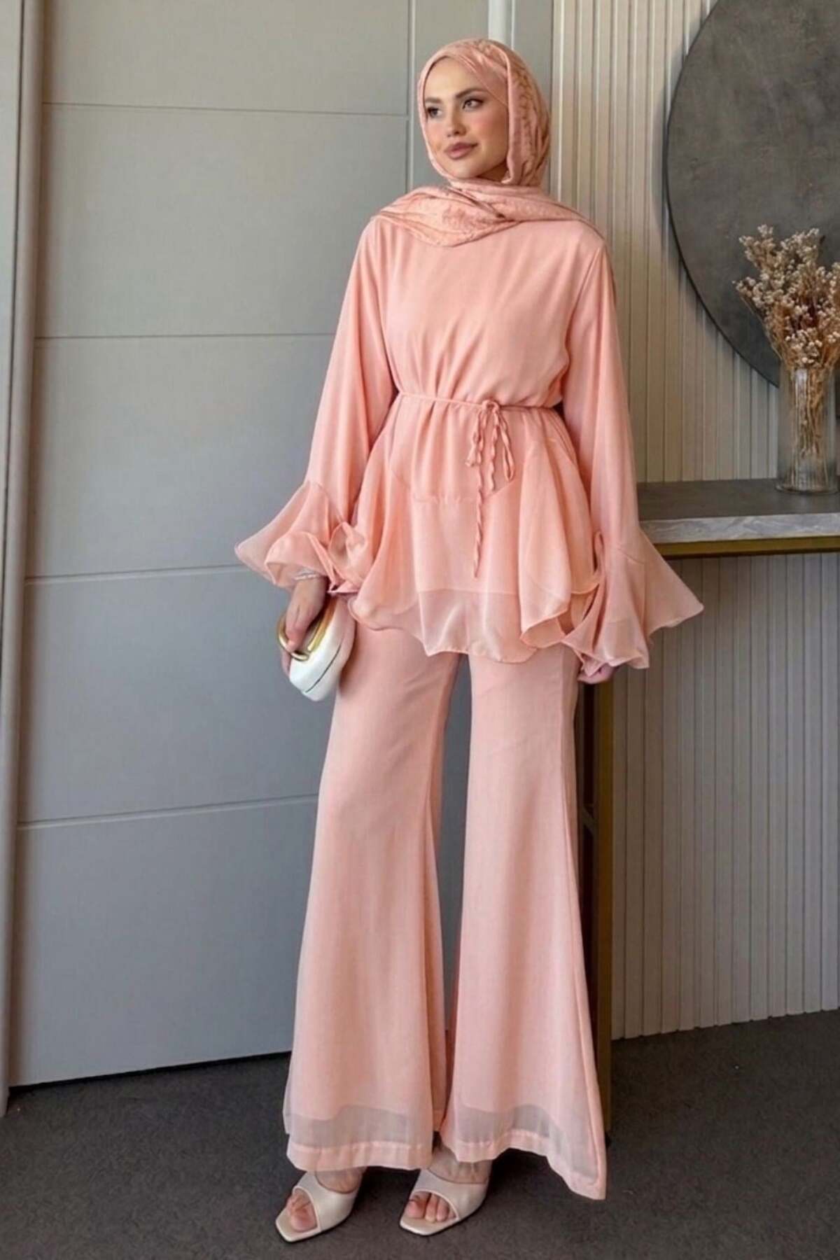 Şule Giyim Moonlight Chiffon Suit Salmon