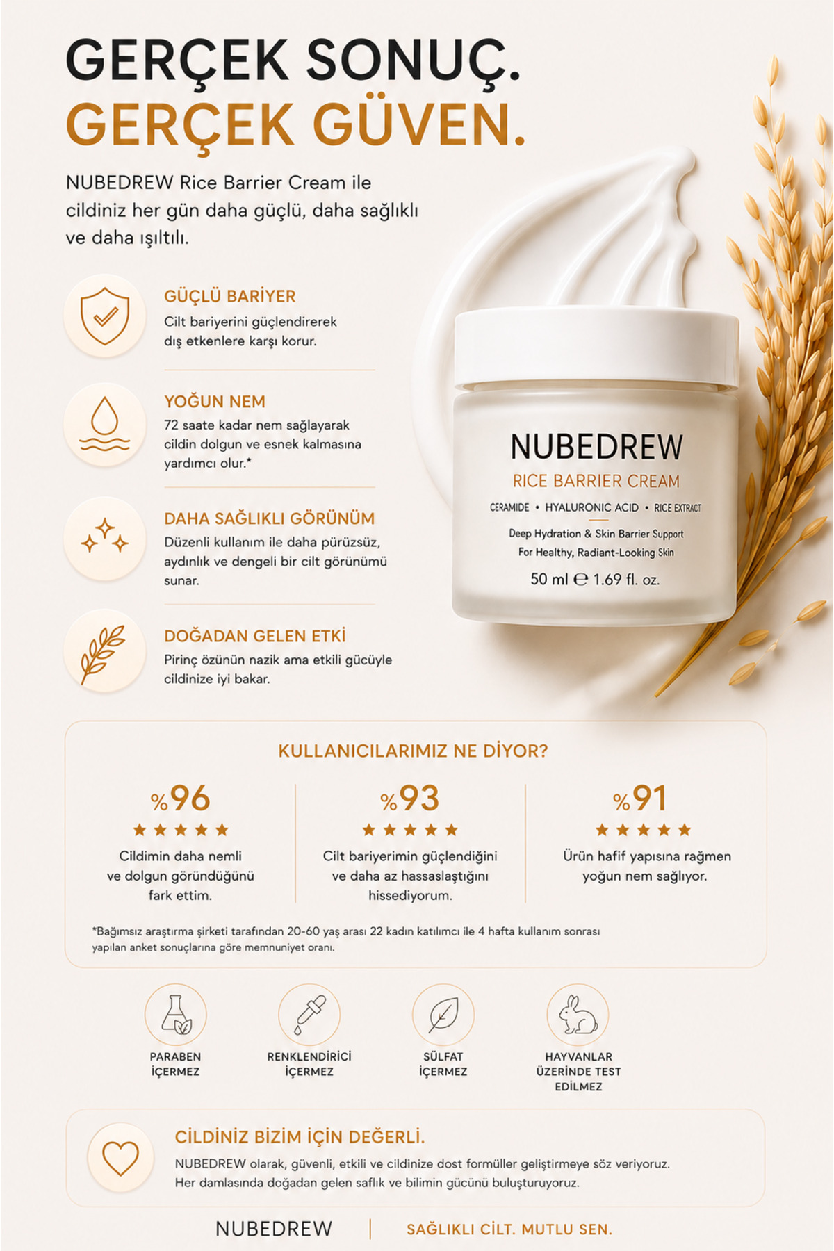 Ceramide Nemlendirici Yüz Kremi 50 ML Cilt Bariyeri Güçlendirici Hyaluronic Acid ve Pirinç Özlü Bakım Kremi — crnekr-nbd — تصویر 8 از 8