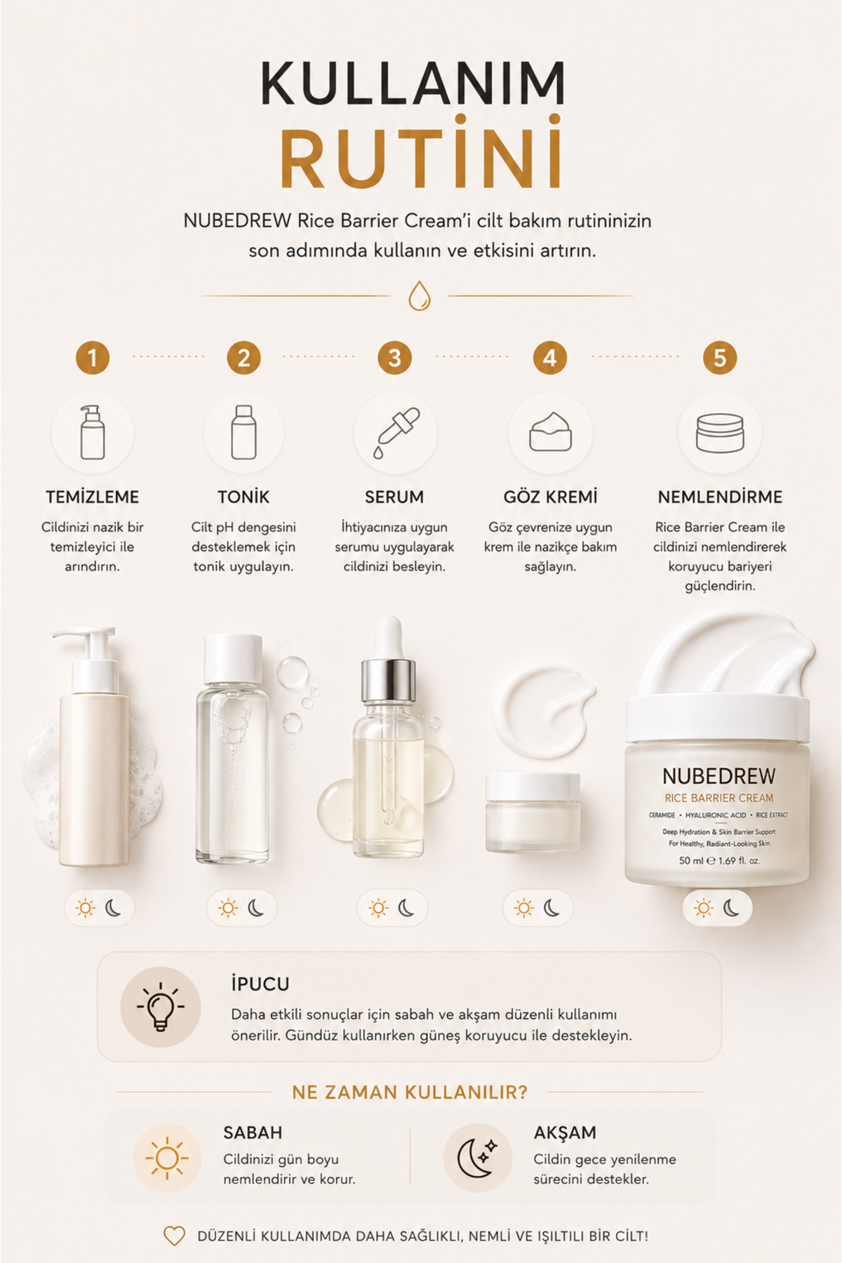 Ceramide Nemlendirici Yüz Kremi 50 ML Cilt Bariyeri Güçlendirici Hyaluronic Acid ve Pirinç Özlü Bakım Kremi — crnekr-nbd — تصویر 7 از 8
