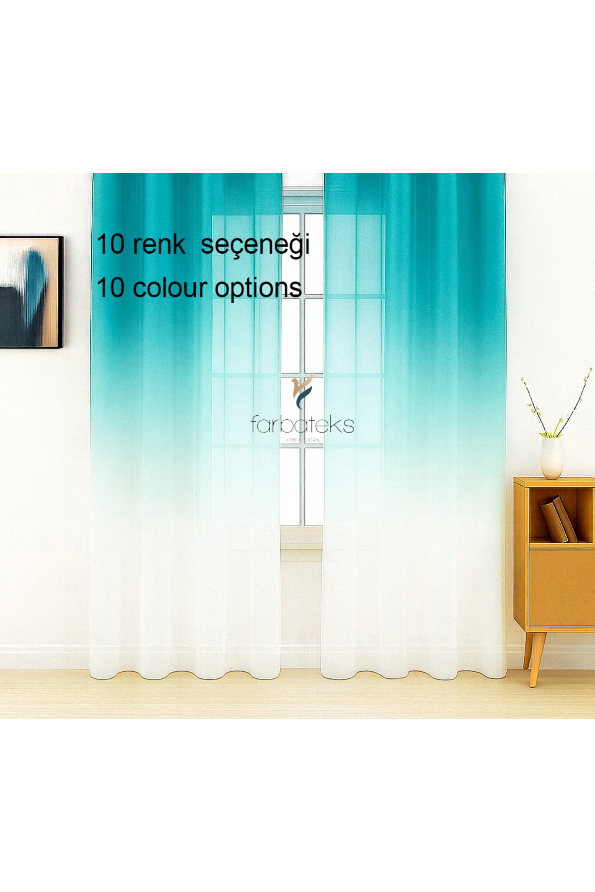 Green Oil Gradient Color Transition 3 Layers Pleated Tulle Curtain