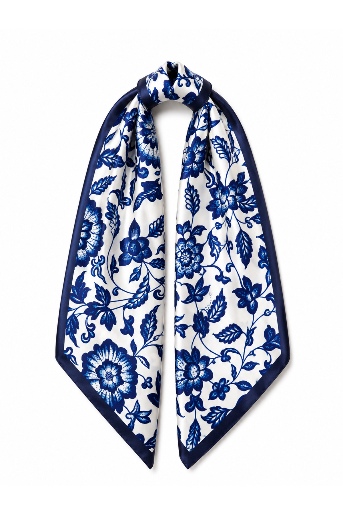 Blue White Tile Patterned Satin Scarf 50x50 cm Silky Square Bandana Stylish Women's Scarf