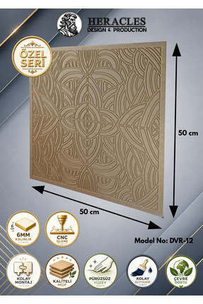 HRC Dizayn 3D Görünümlü MDF Dekoratif Duvar Paneli 50x50 cm 6 mm CNC İşlemeli...