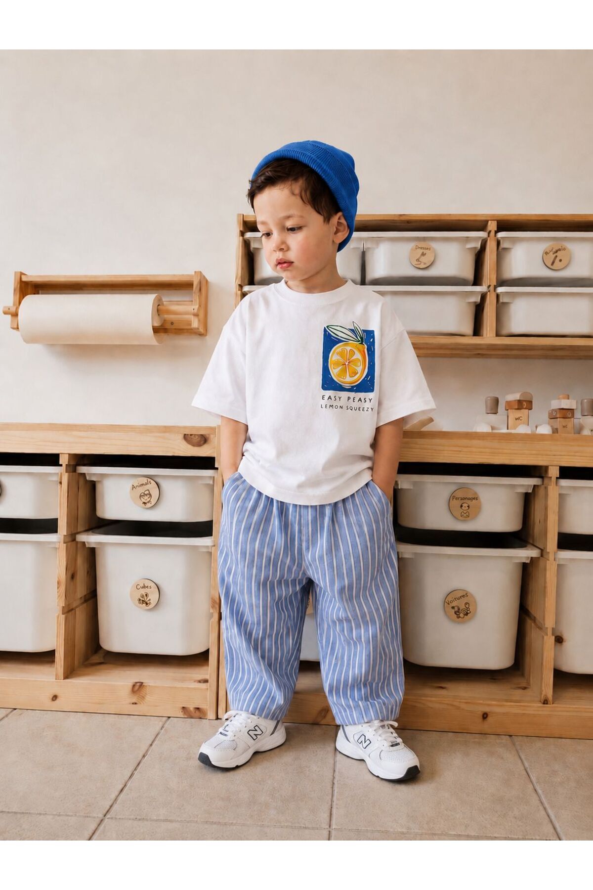 Laciel Prs Boy's Lemon Printed T-Shirt + 100% Cotton Poplin Summer Trousers Set