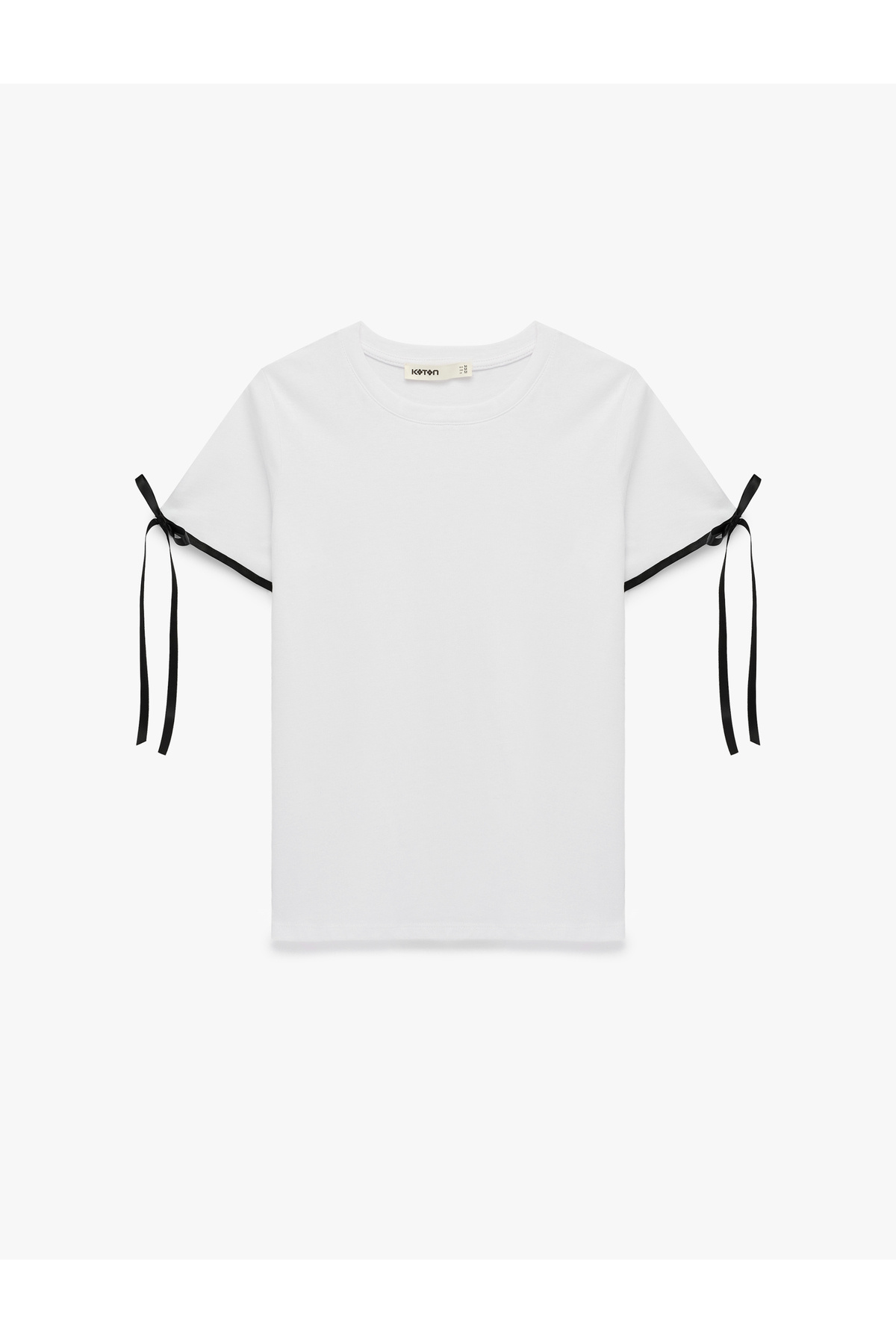 Koton Cotton Color Contrast Bow Short Sleeve Crew Neck T-Shirt