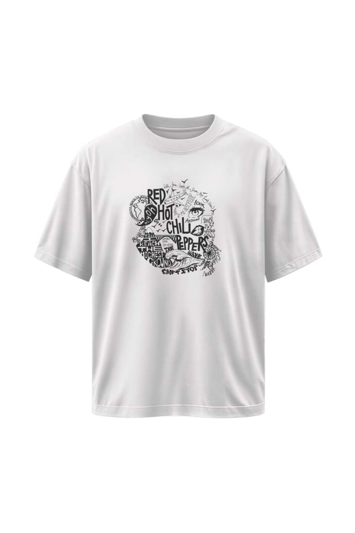 buzagi tasarım ürünleri Red Hot Chili Peppers Unisex Oversize White T-Shirt