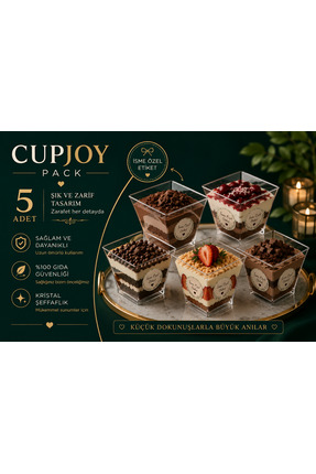 CupJoy Tatlı Kabı 200cc 5 Adet Şeffaf Plastik Sunum Kabı İsim Etiketine Uygun