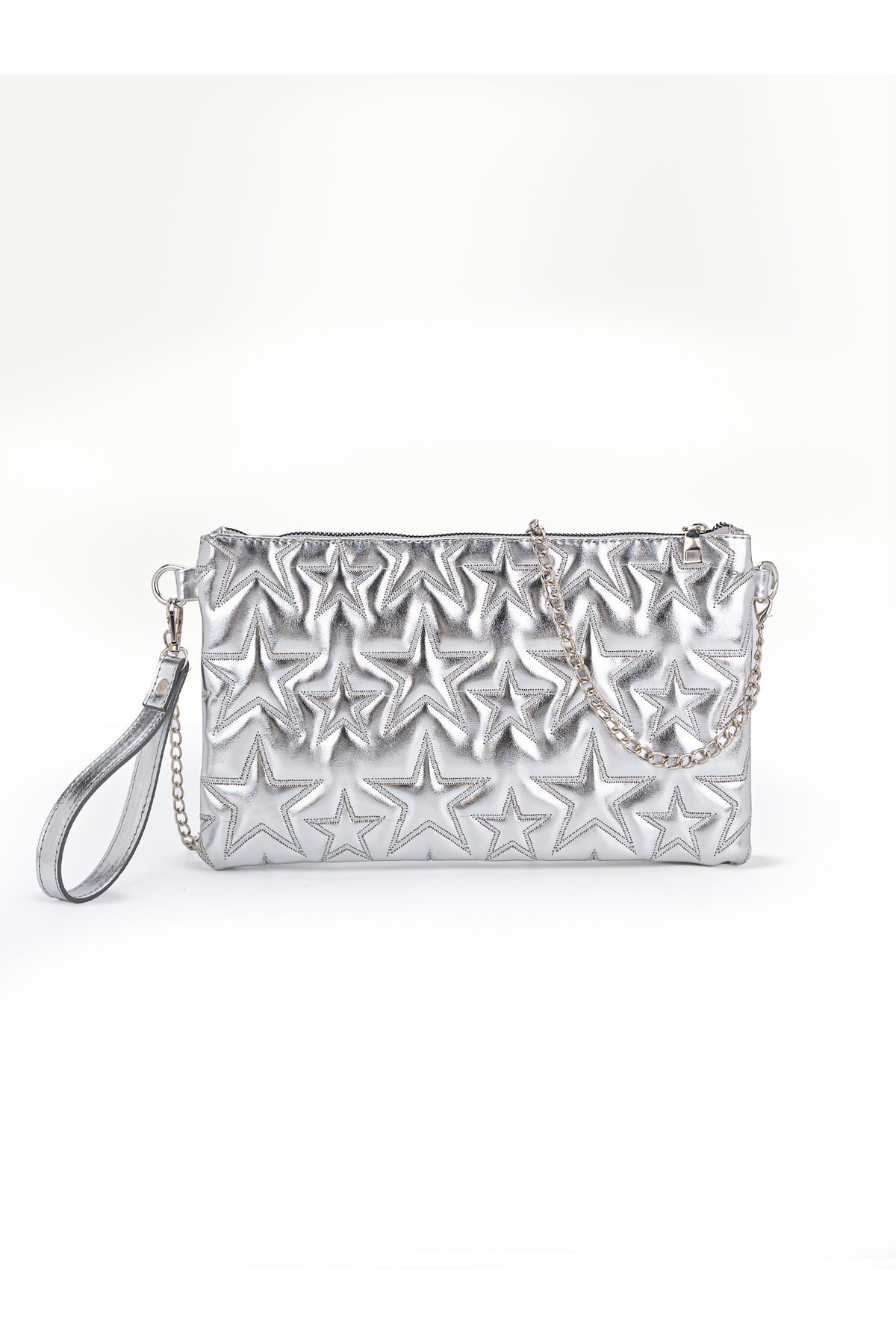 Kadın Yıldız Nakış İşlemeli Portföy El Çantası Bilek Askılı Saten Astarlı Clutch Çanta