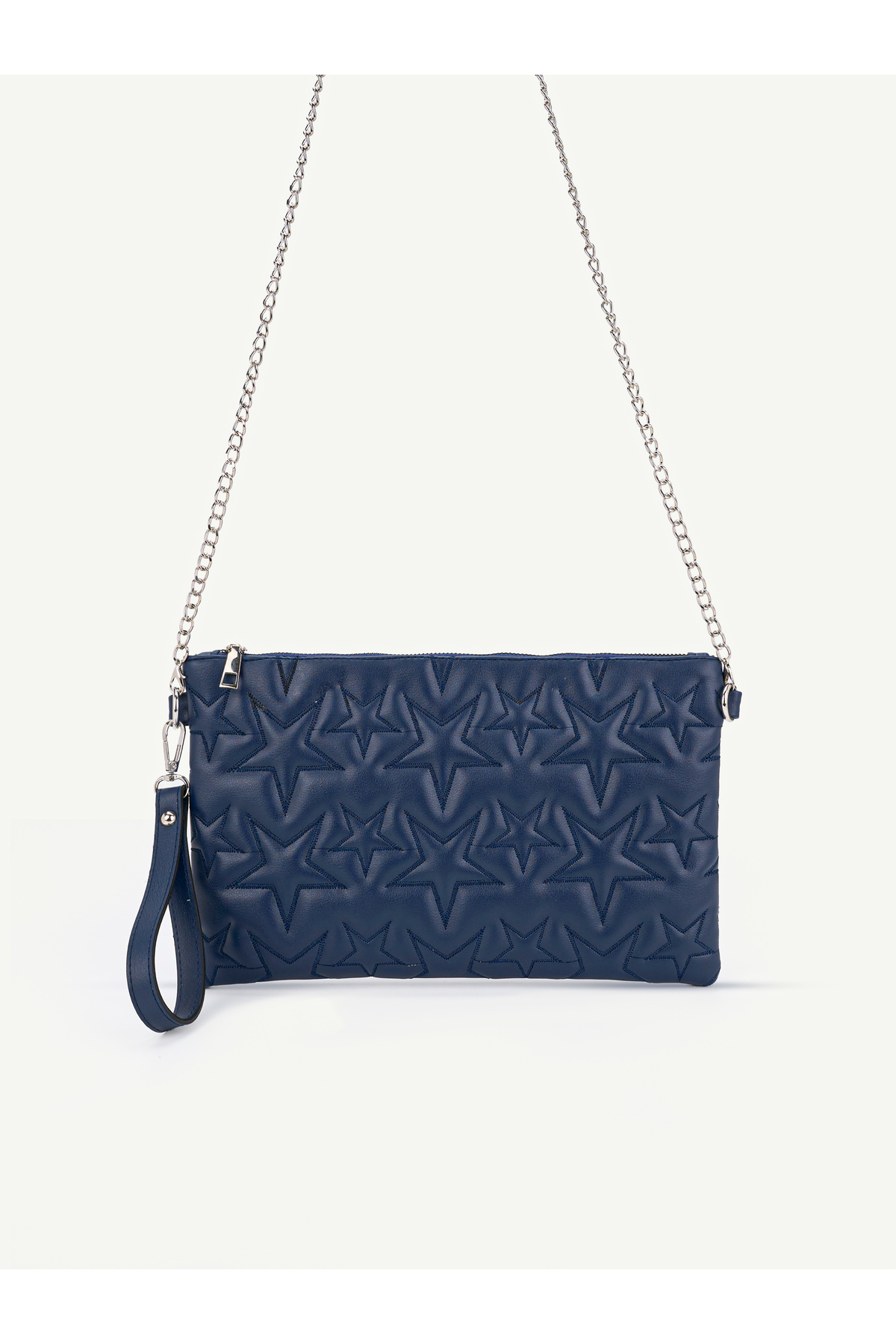 Kadın Yıldız Nakış İşlemeli Portföy El Çantası Bilek Askılı Saten Astarlı Clutch Çanta