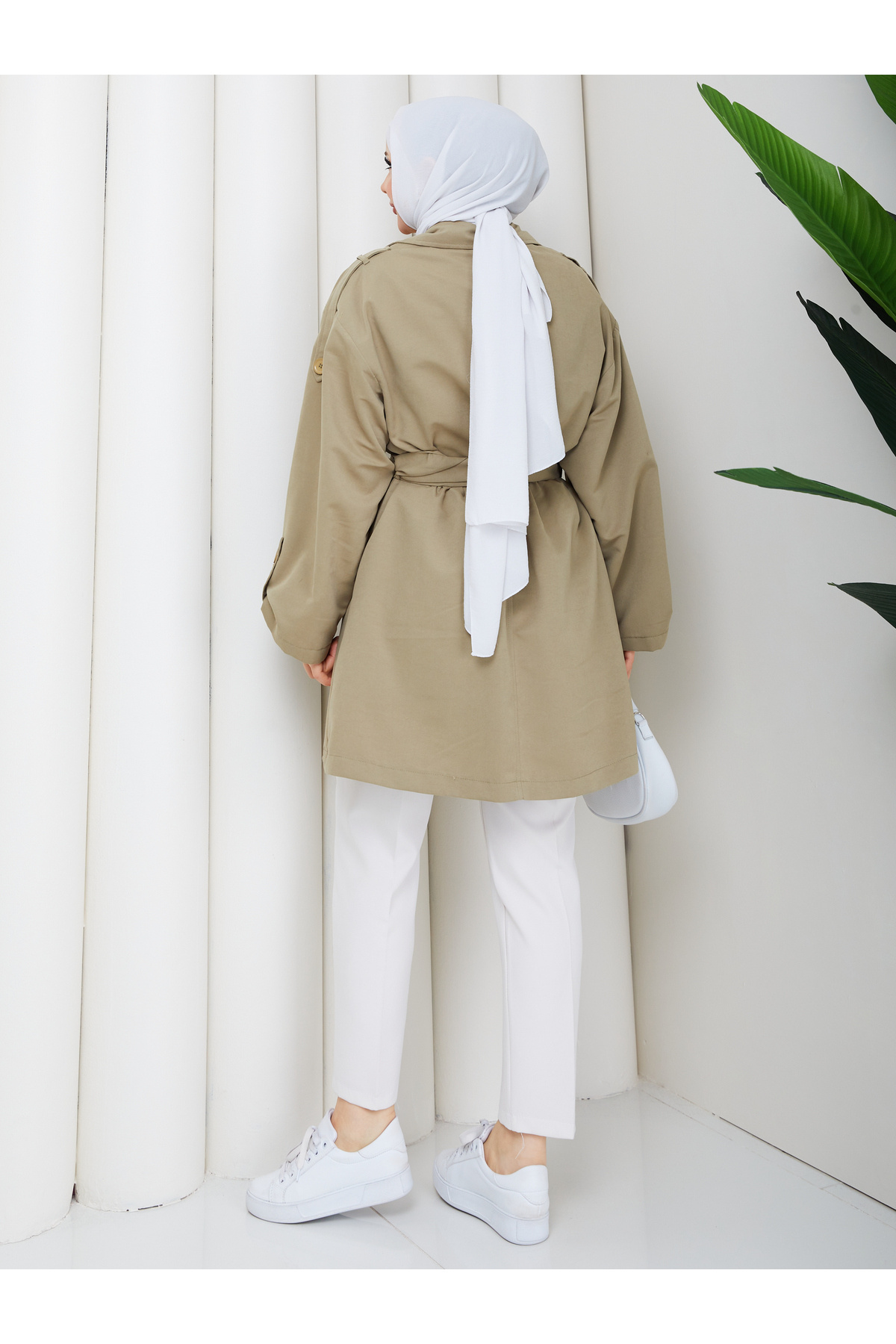RACE FASHİON Yarı Astarlı Torino Kumaş Oversize Trençkot RC3136 görsel 8