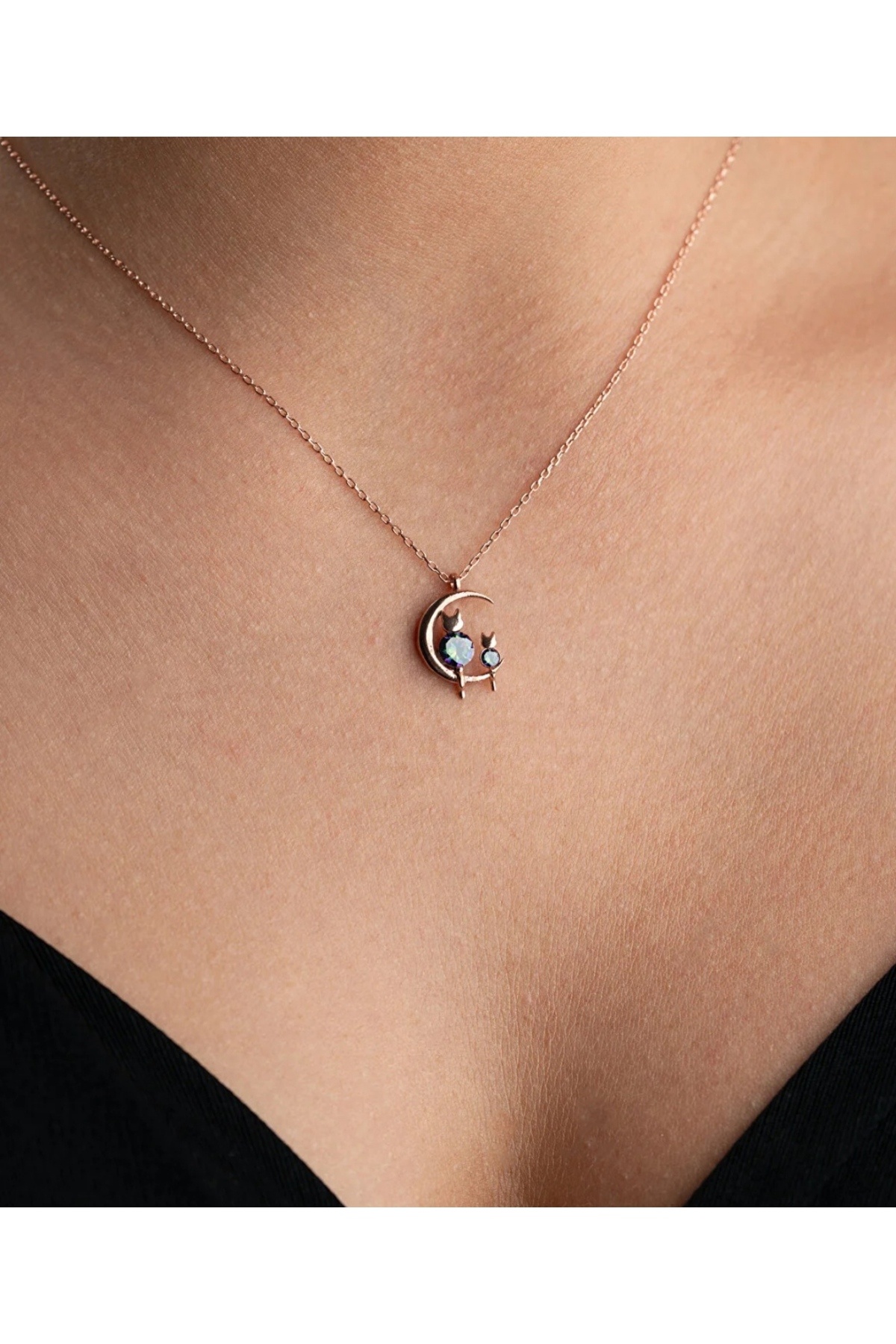 ZAHAP GOLD 925 ayar 🌙 ayyıldız kedi figür tasarımlı kolye görsel 2