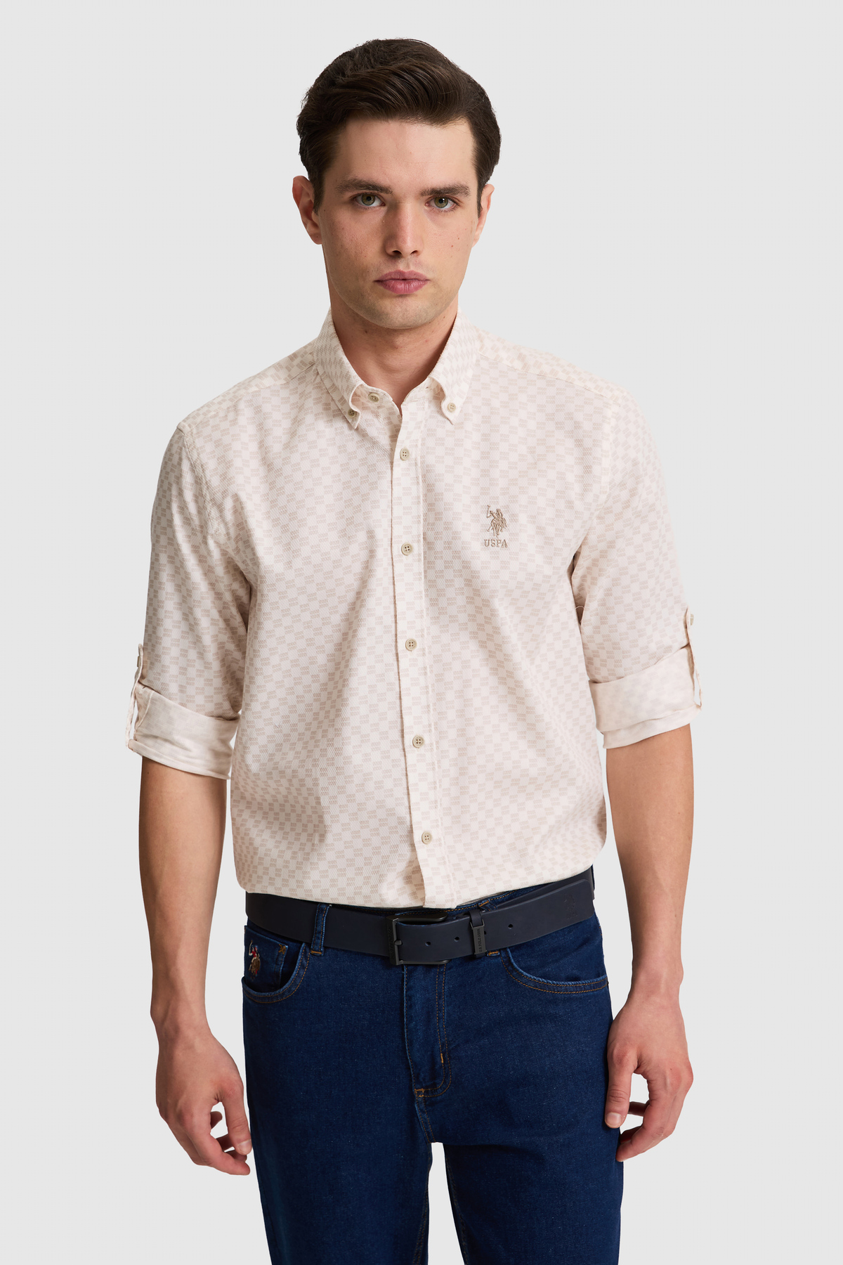 U.S. Polo Assn. Erkek Taş Uzun Kollu Gömlek 50320230-VR049 — خاکستری