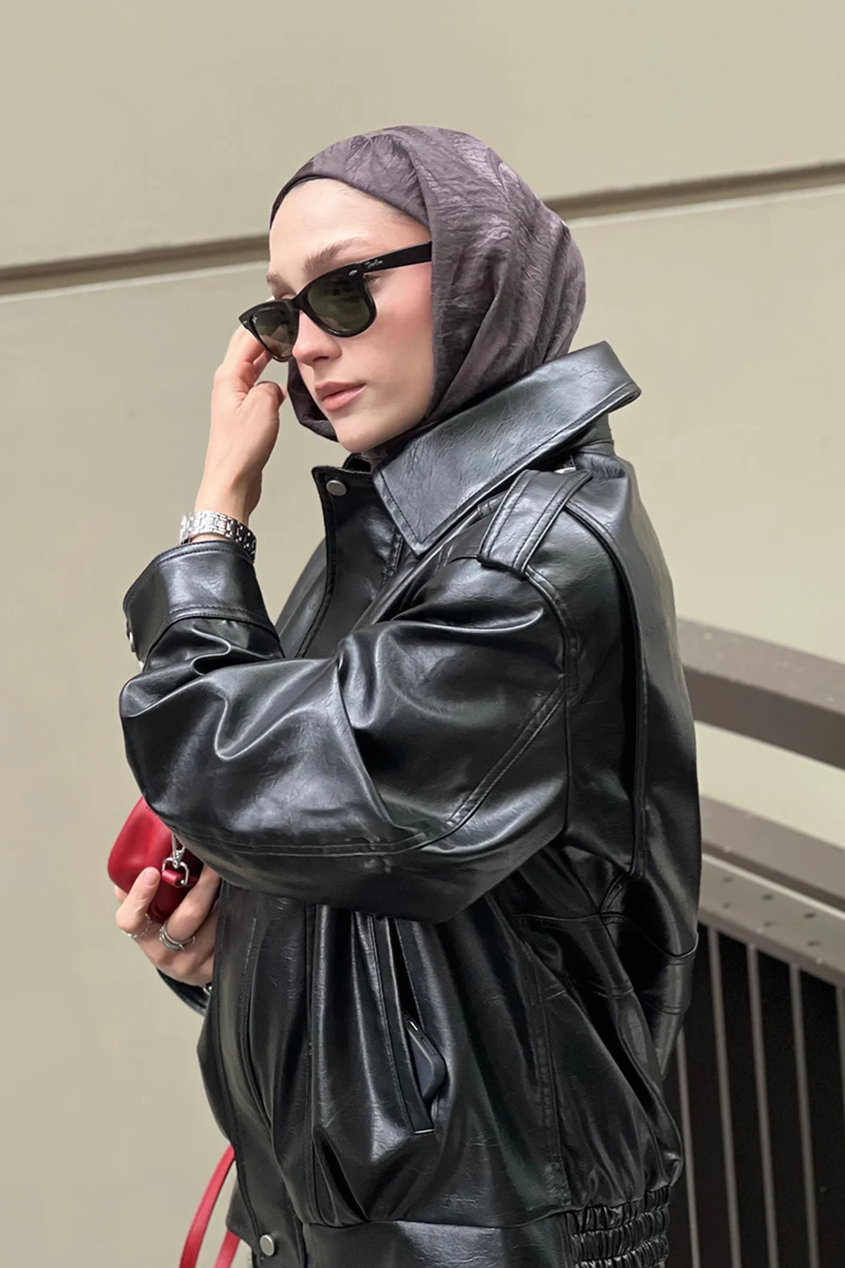 Madame Polo Premium Jakar Şal Sarmaşık Desen - Antrasit görsel 3