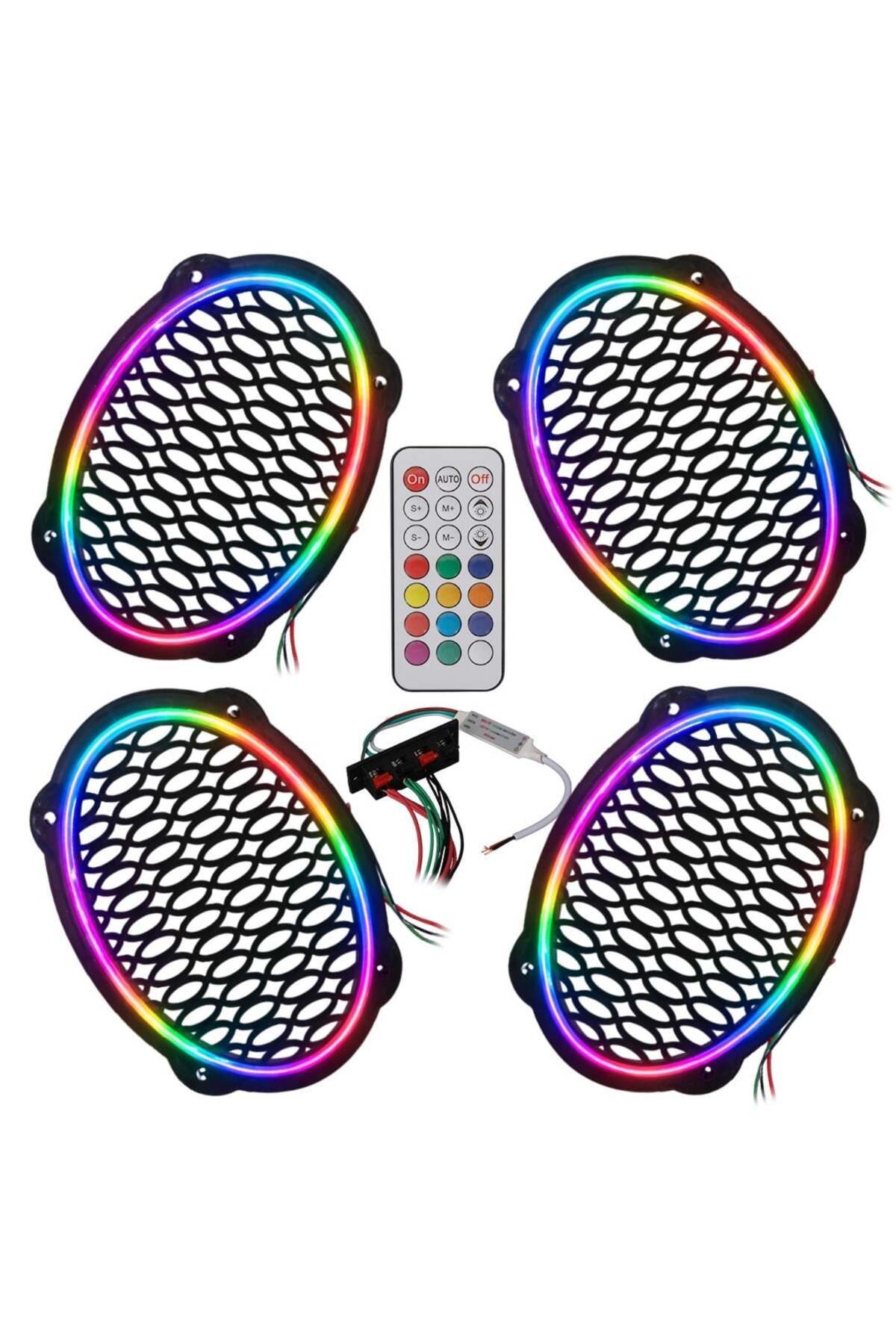 Poke PK-5653 4 Adet Oval Oto Hoparlör Kapağı Kumandalı Pixel Ledli