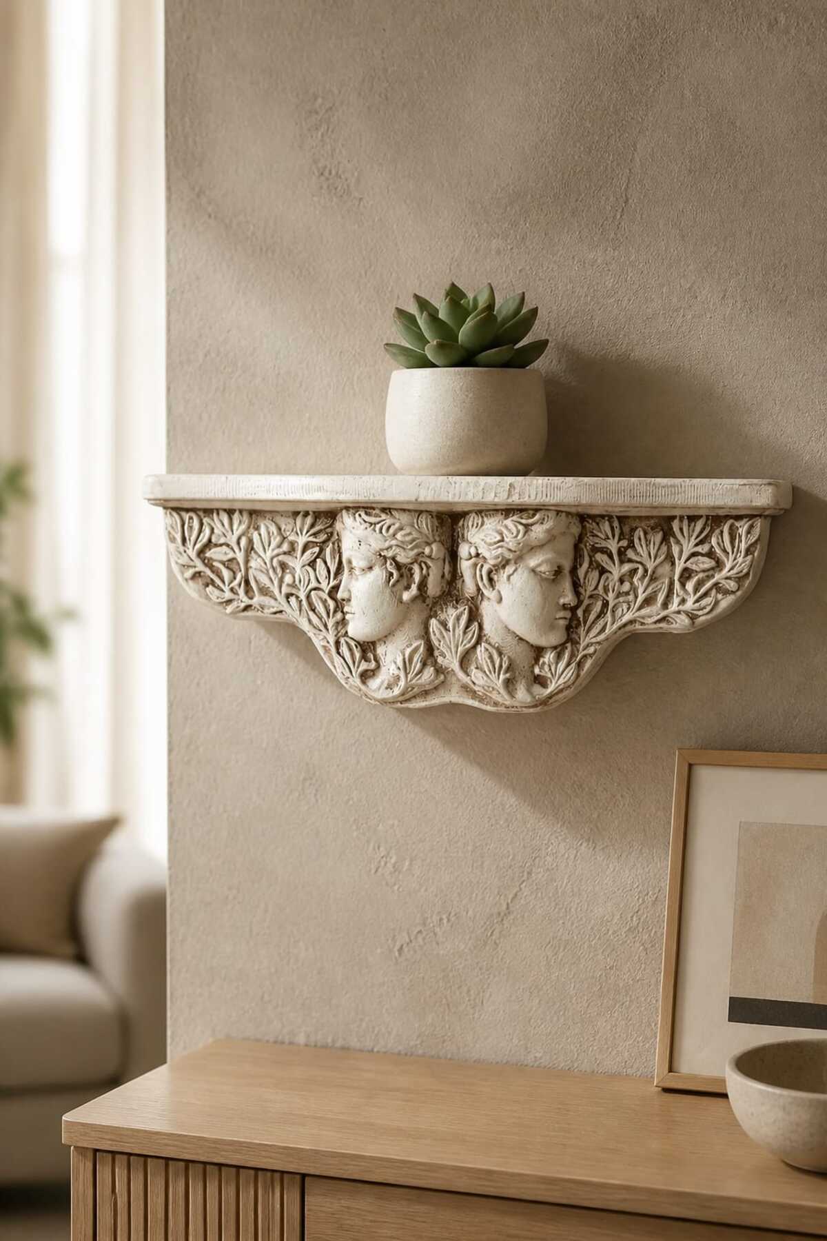 Greek Bust Design Wall Shelf Wall Floral Mythic Wall Decor