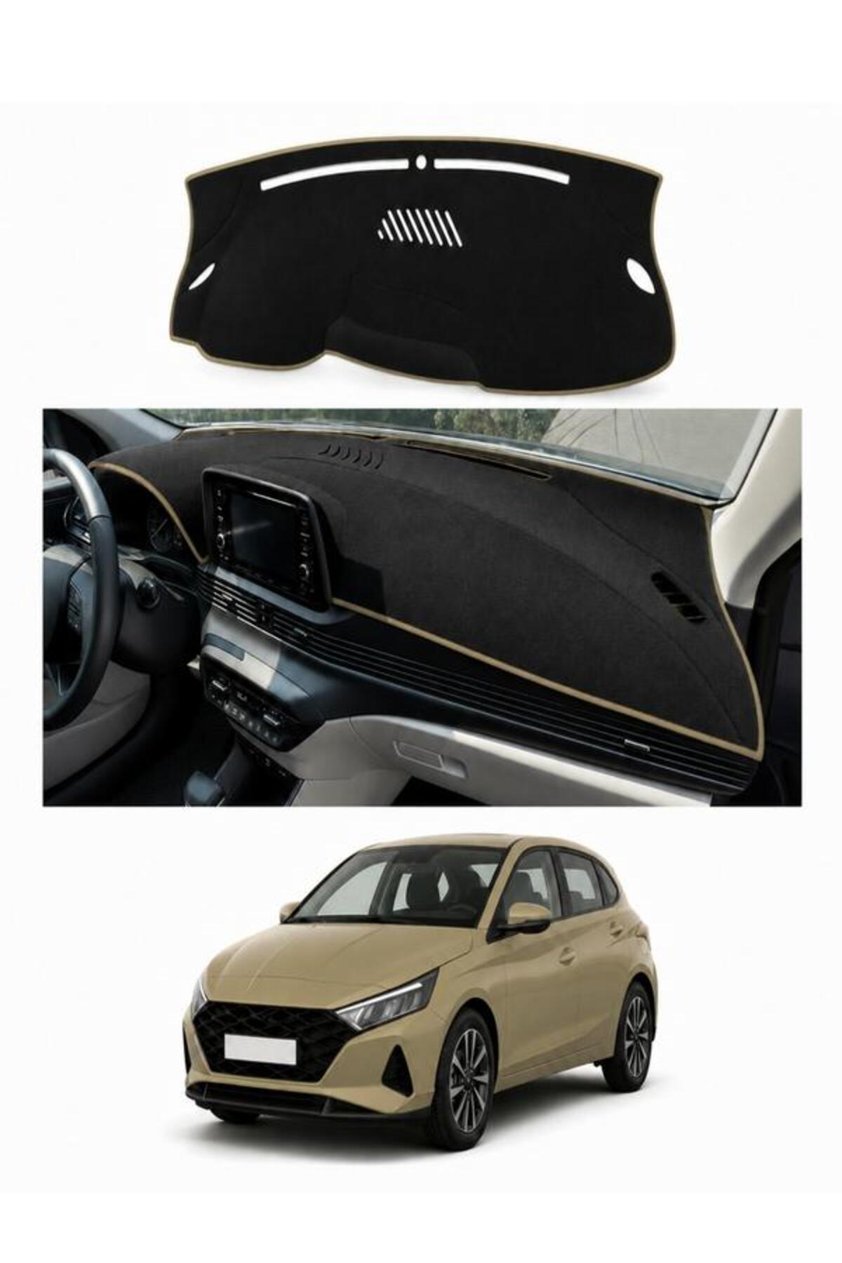 e-biz Hyundai i20 (2020+) Uyumlu Torpido Koruma Örtüsü Oto Kılıfı Siyah - Bej