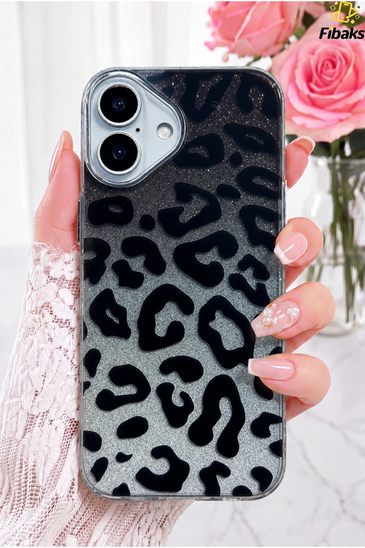 Glitter Leopard iPhone 17 Case Glitter Leopard Clear Phone Case Glitter Leopard Pattern Premium Protection Hard Silicone Black
