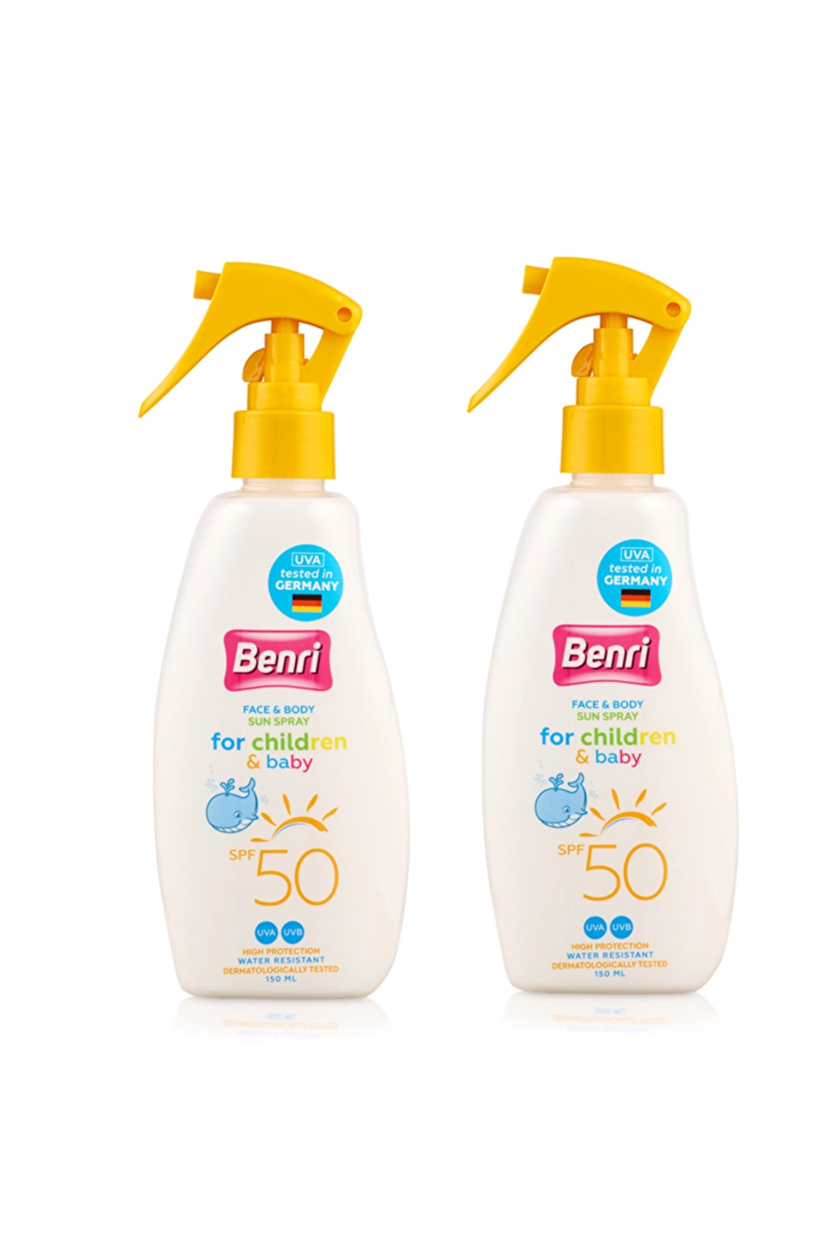 Benri Yüksek Korumalı Çocuk & Bebek için Güneş Kremi Spreyi 50SPF 150 ml — SPF50 2'li Set