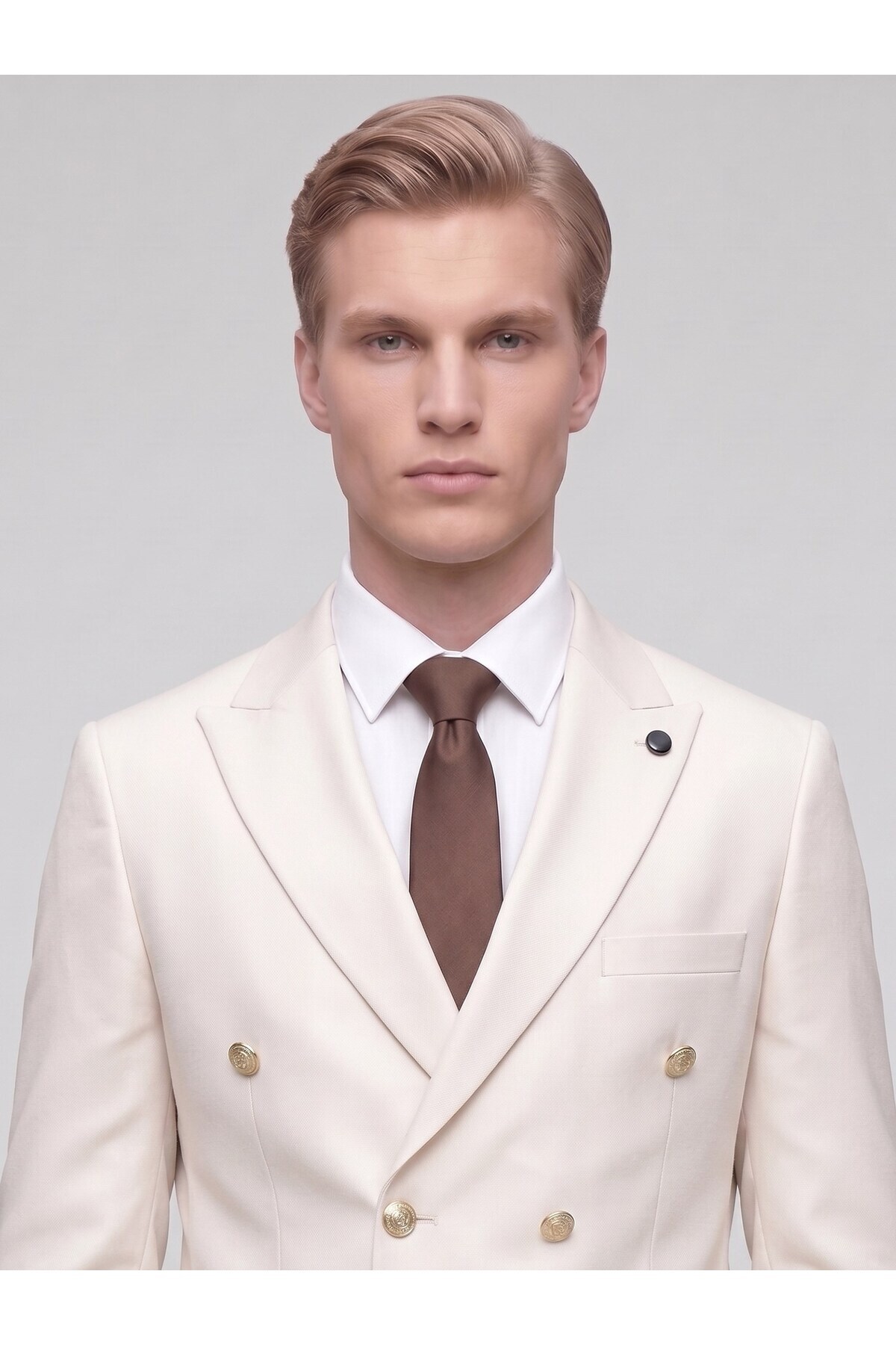 Plus Scorpion Men's Double-Breasted Gold Button Lycra Suit Modern Cut Stylish Design