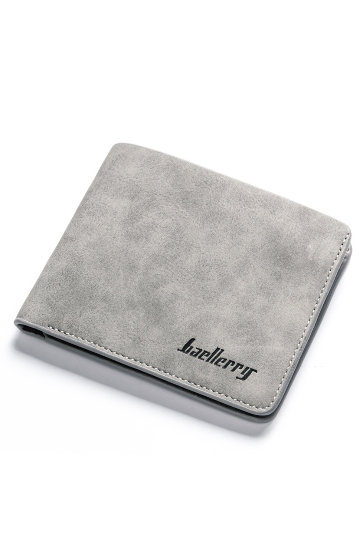 Choice Horizontal Gray Baellerry Men's Thin Sanded Leather Short Wallet Multi Card Holder Simple Business D