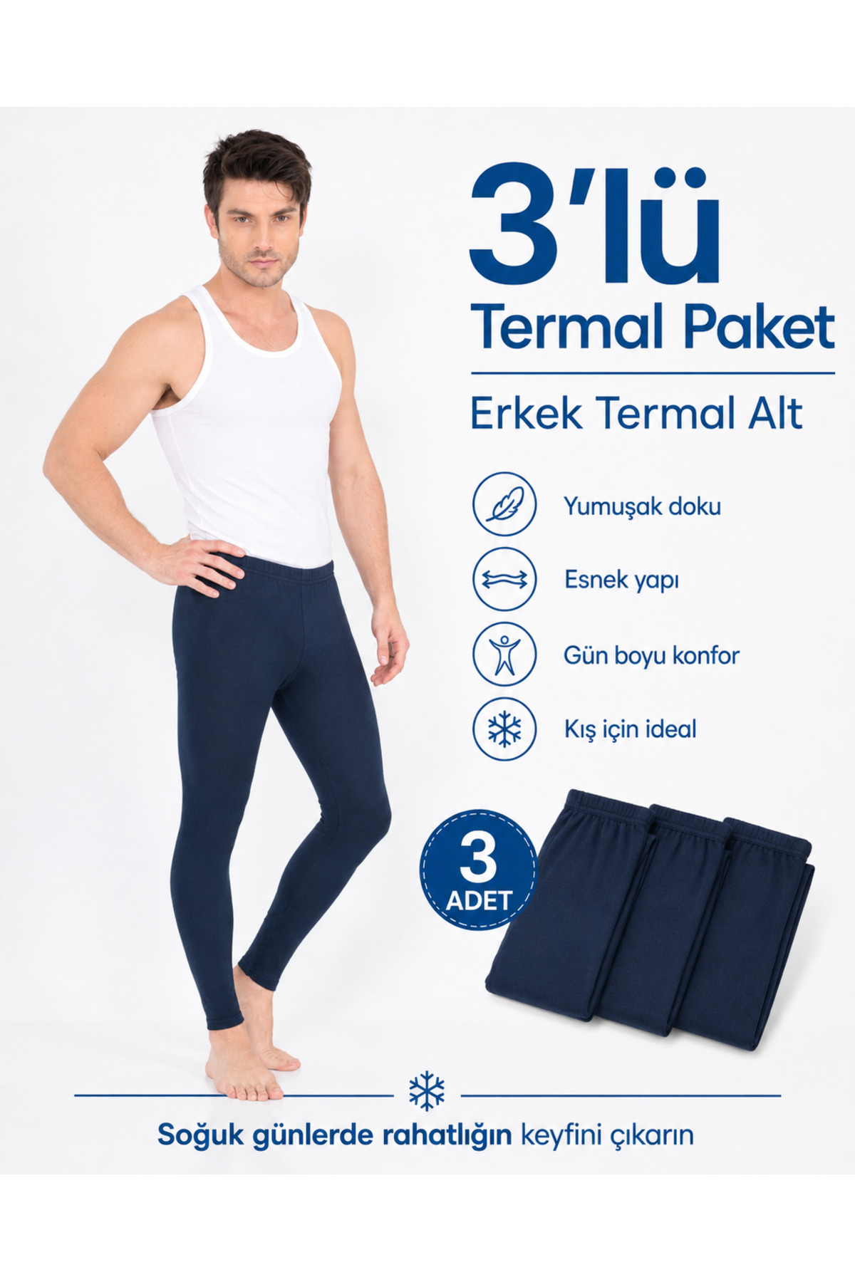 Isıl Termal | Erkek 3'lü Termal Tayt Set LACİVERT ( 3 ADET ) görsel 7