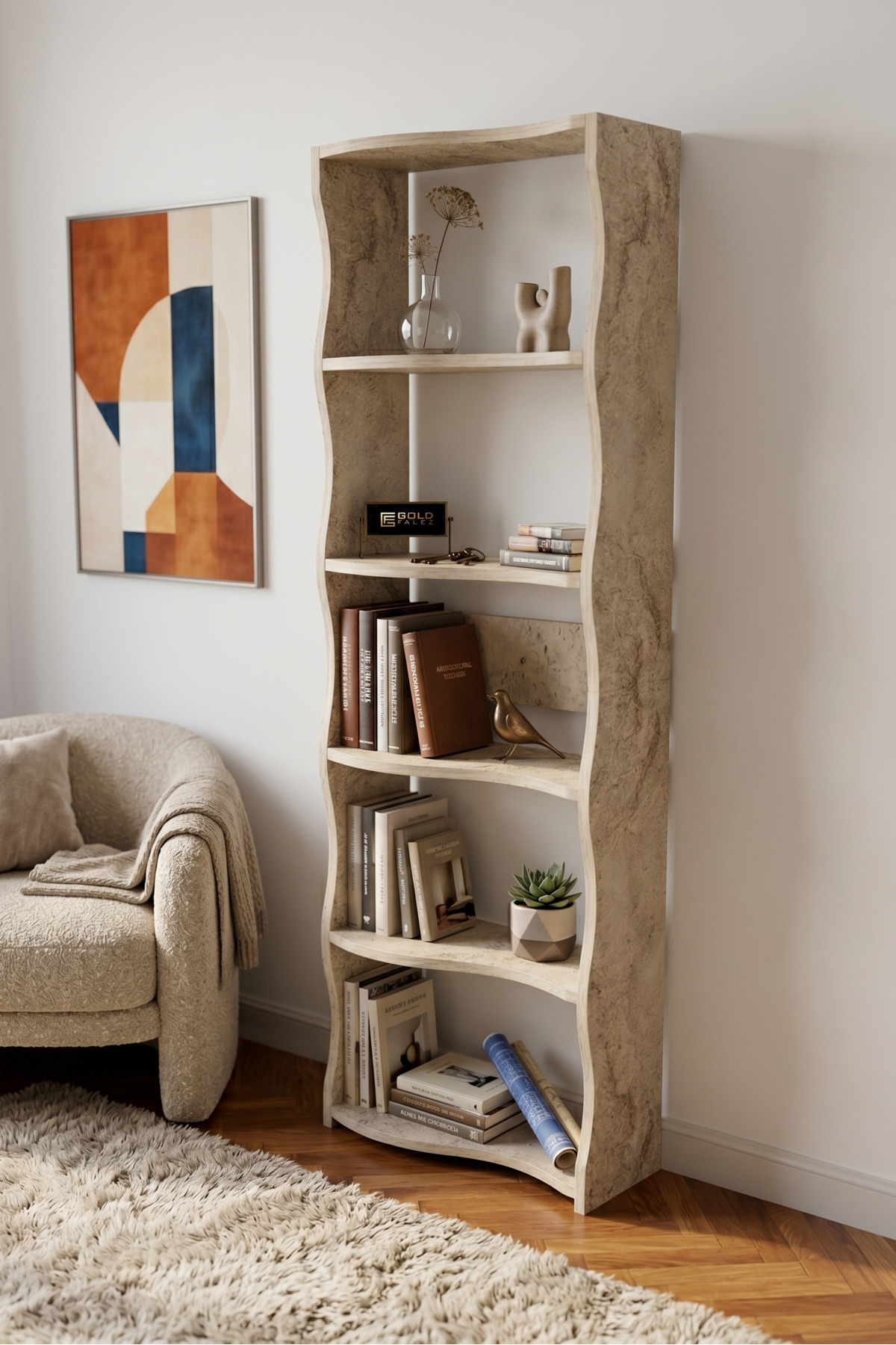 Kitaplık 5 Raflı Esinti Modern Çok Amaçlı Dekoratif Raf Ünitesi Geniş Kütüphane Ofis Kitaplığı 7082 raverten görsel 3