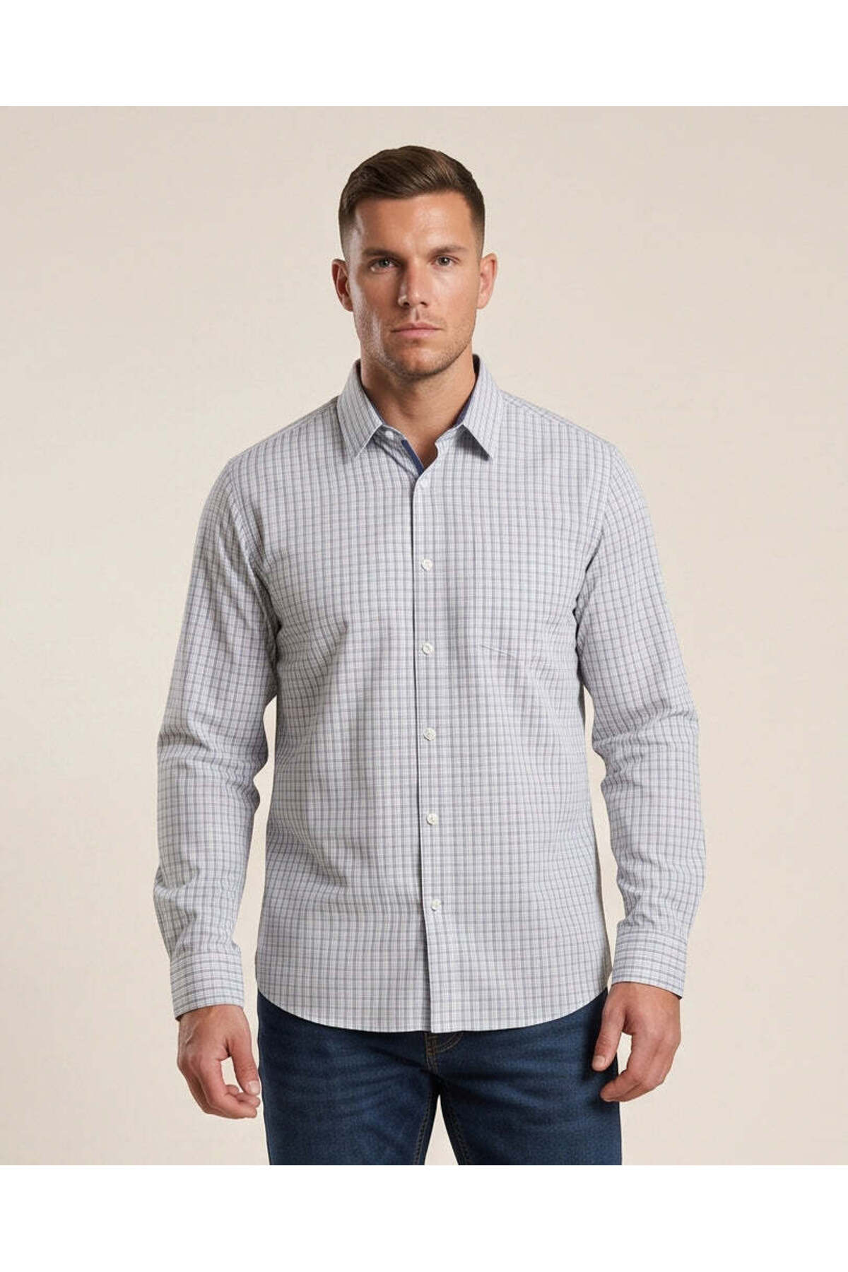 REDTAG Men Charcoal Checked Formal Shirt