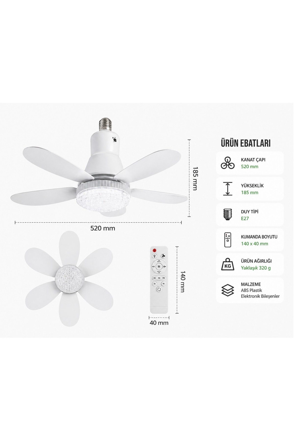 K2 40 WATT3 Color LED Lamp Ceiling Fan with 6 Wings Remote Control Chandelier with E27 Sensor Fan