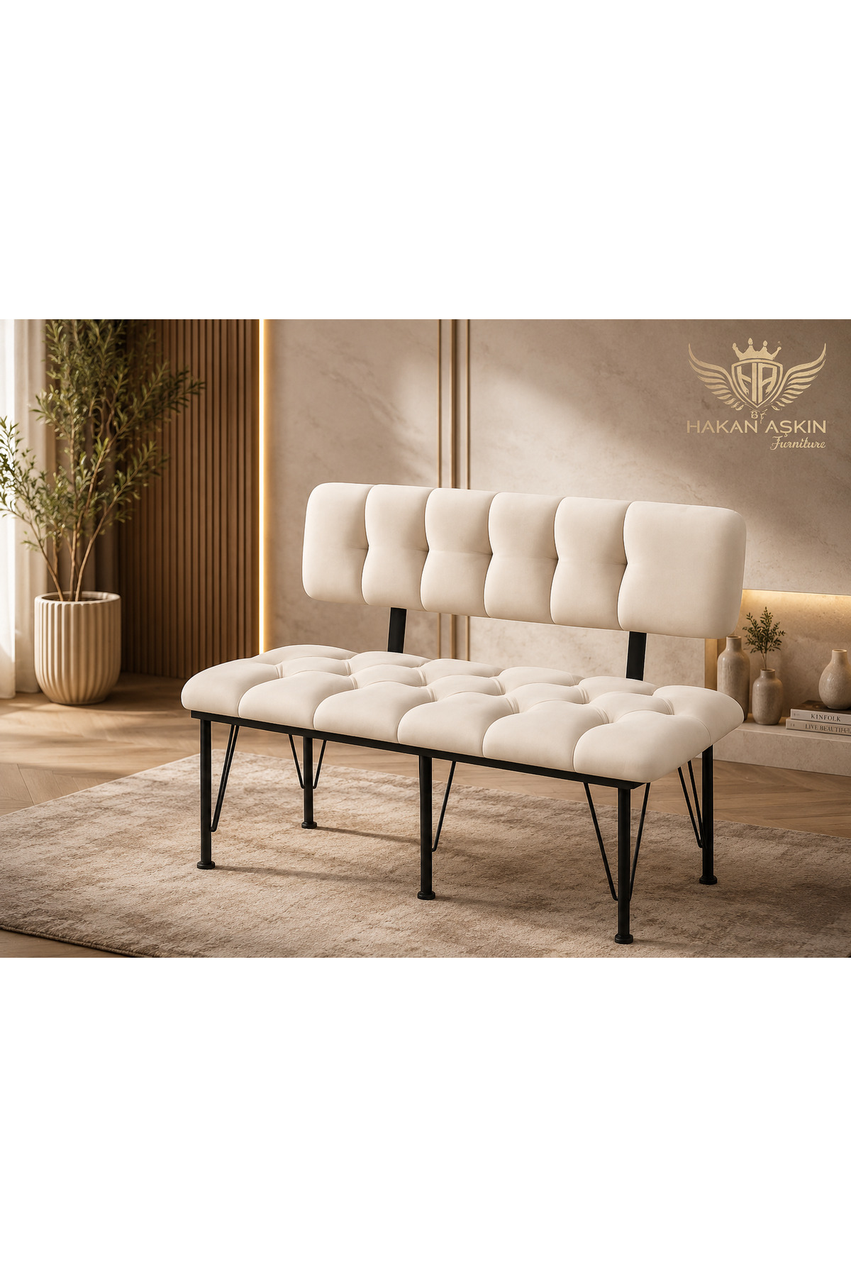 New Back Bench Bench with Metal Bottom Case with Metal Legs (cream) Babyface