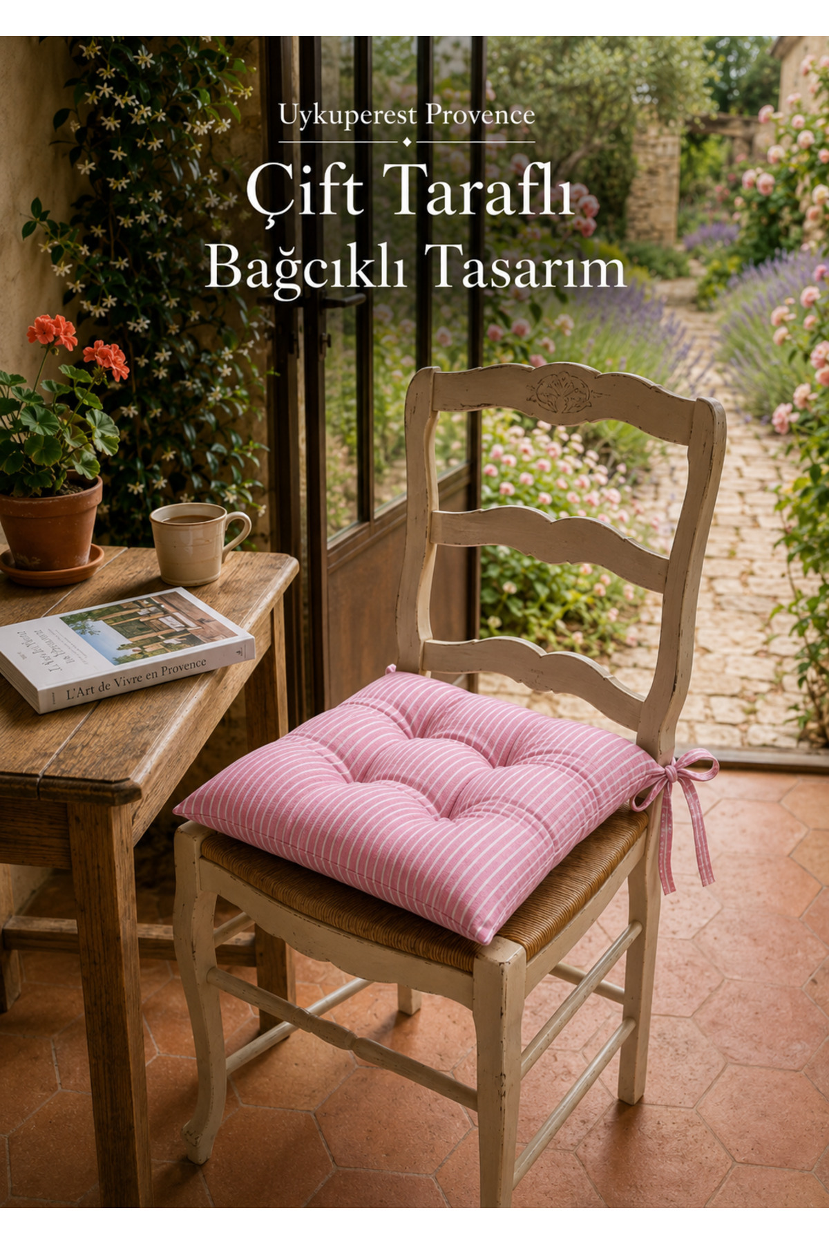 Pastello Pofidik Sandalye Minderi 40x40 Bağcıklı 4 Puntolu Silikon Dolgulu Pamuk Bahçe Balkon Tekli detay