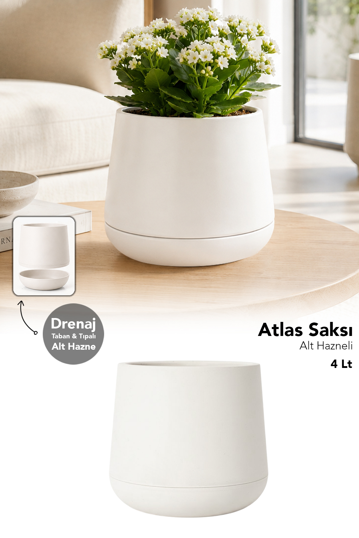 Meleni Home Modern Tasarım Saksı - Kendinden Drenajlı Plastik