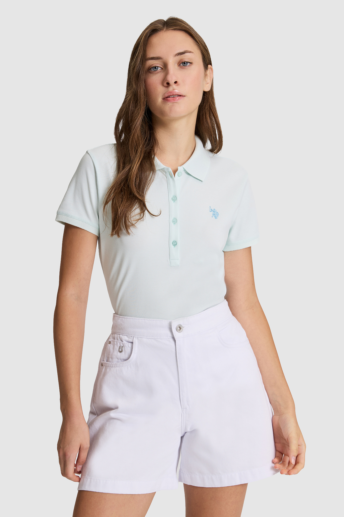 Kadın Su Yeşili Polo Yaka Basic Tişört 50321818-VR083