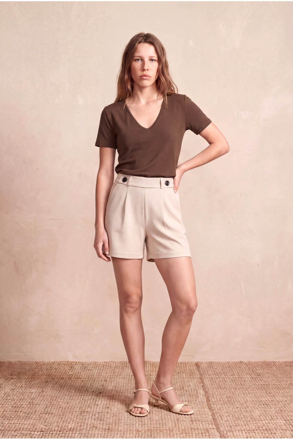 Women's Dark Brown Modal / Cotton Blend Regular Fit V-Neck Short Sleeve T-Shirt DELANEY