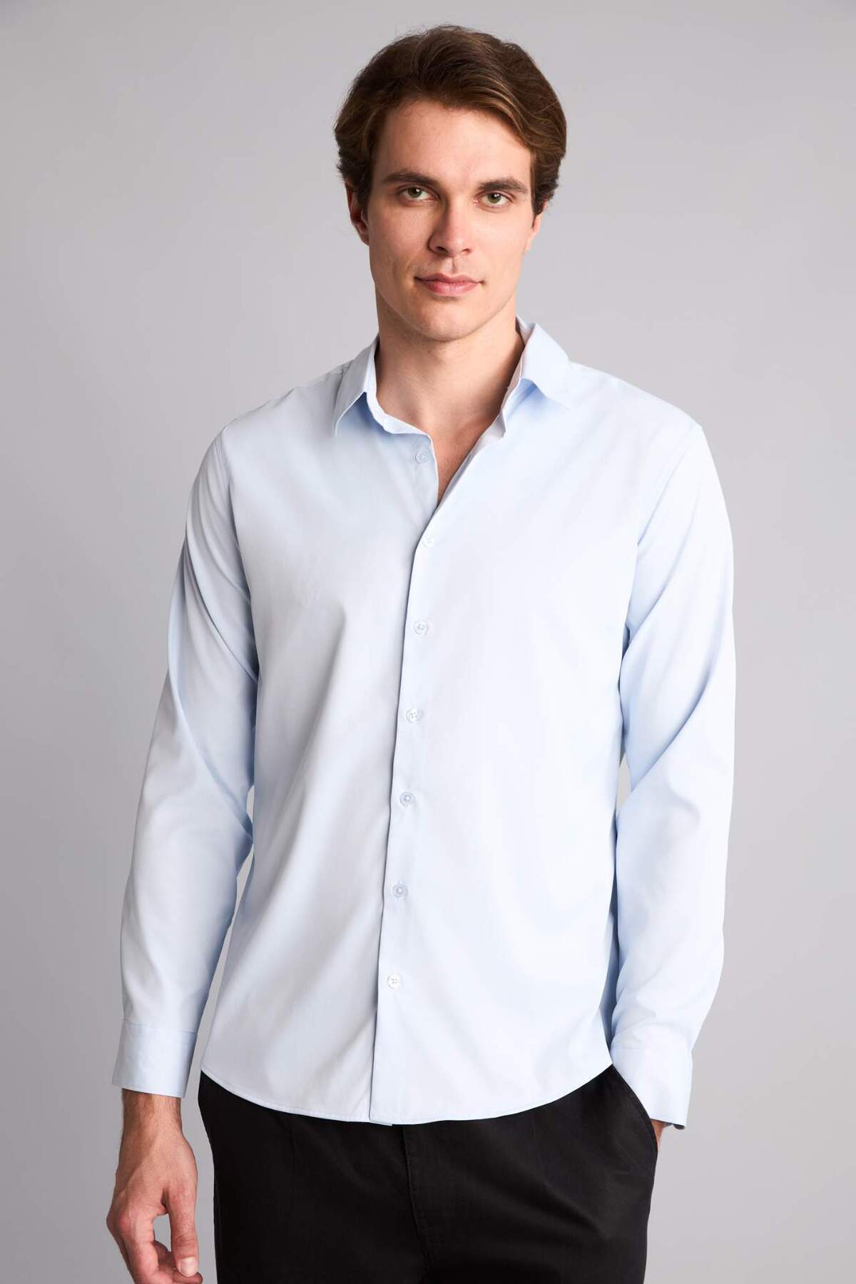 Modern Fit Uzun Kollu Gömlek H8114AX26SM — آبی — تصویر 3 از 7