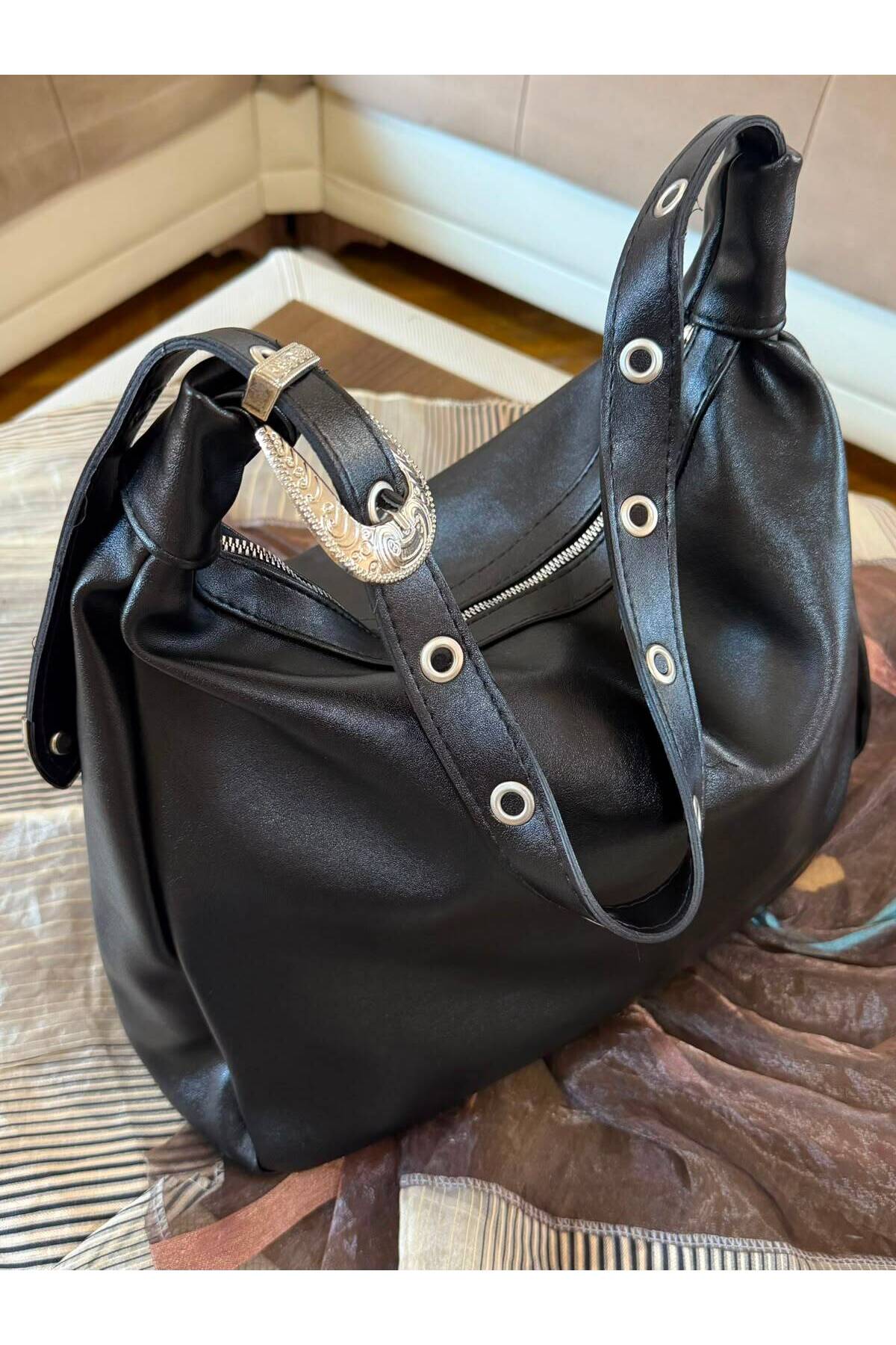 Lavora Bags Aura Kemer Detaylı Omuz Çantası Siyah görsel 2