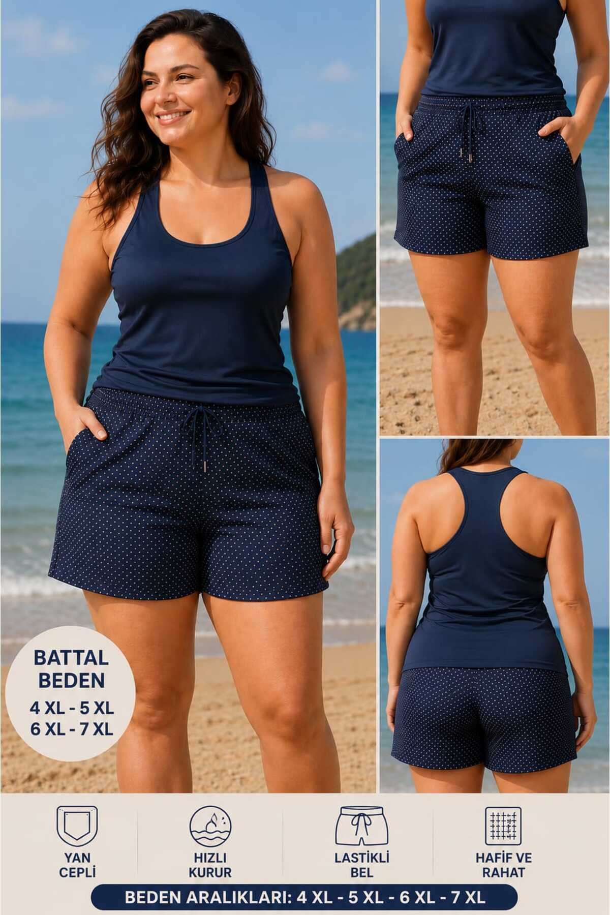 REDAKS Kadın Büvük Beden Deniz Sortu Havuz Su Sporları Desenli Deniz Şortu Geniş Beden Aralığı 4XL-7XL