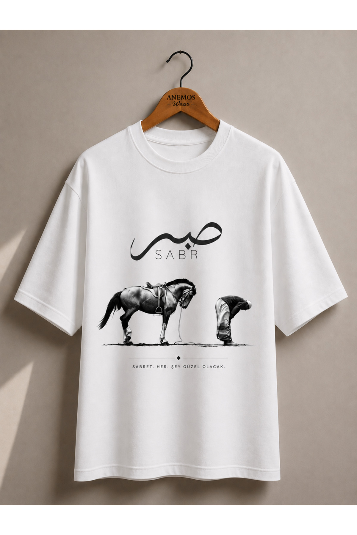 ANEMOS Wear Sabr Premium Unisex White Printed T-Shirt | Patience Themed Motivational Design