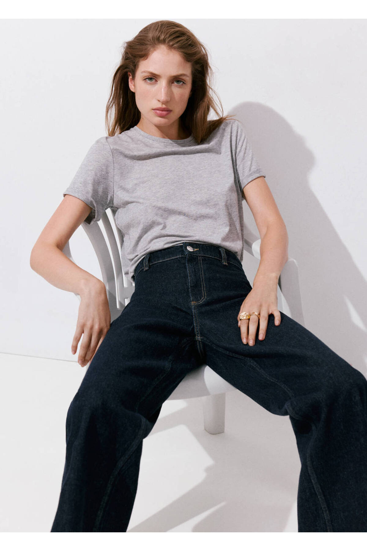 MANGO Woman Catherin yüksek belli culotte jean pantolon görsel 7