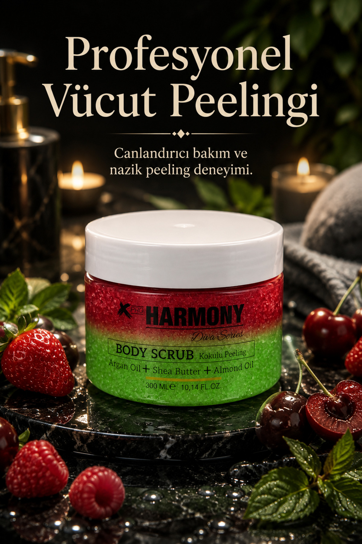 Forest Fruit Body Scrub 300 ml | Shea Butter + Argan Oil + Almond Oil İçeren Vücut Peelingi — PH-BS-FF-300