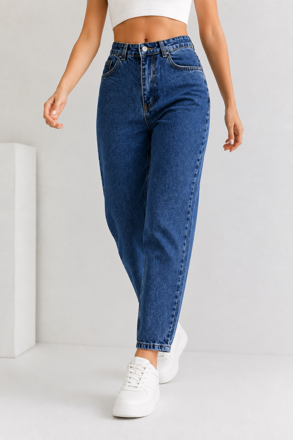 Lighter Jeans Kadın Mavi Yüksek Bel Mom Jeans Boyfriend Kesim Denim Jean Pantolon görsel 4